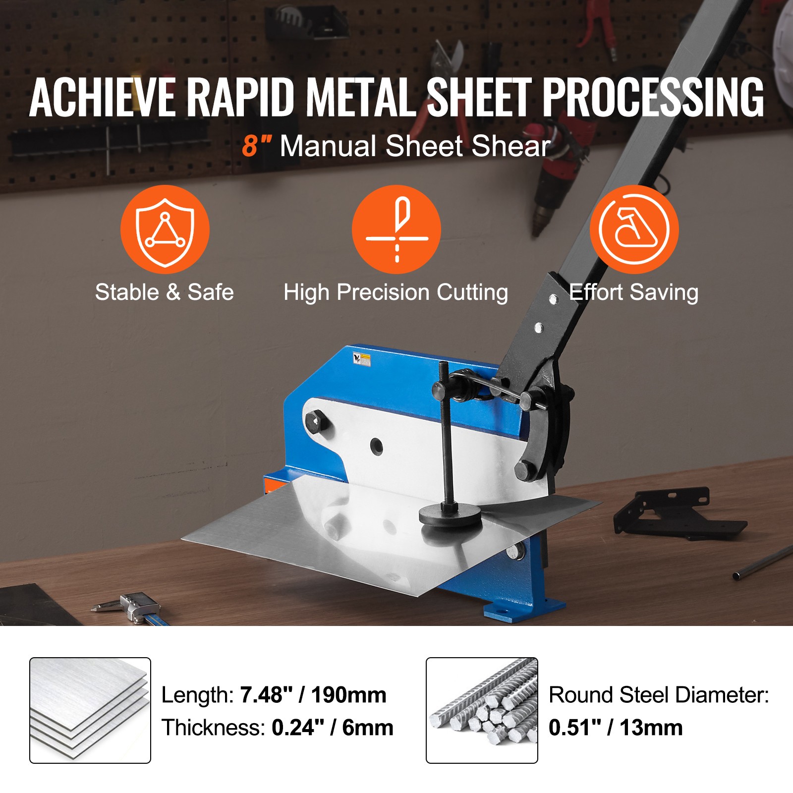 VEVOR 8″ Manual Hand Plate Shear Benchtop Cutter Metal Sheet Processing Q235