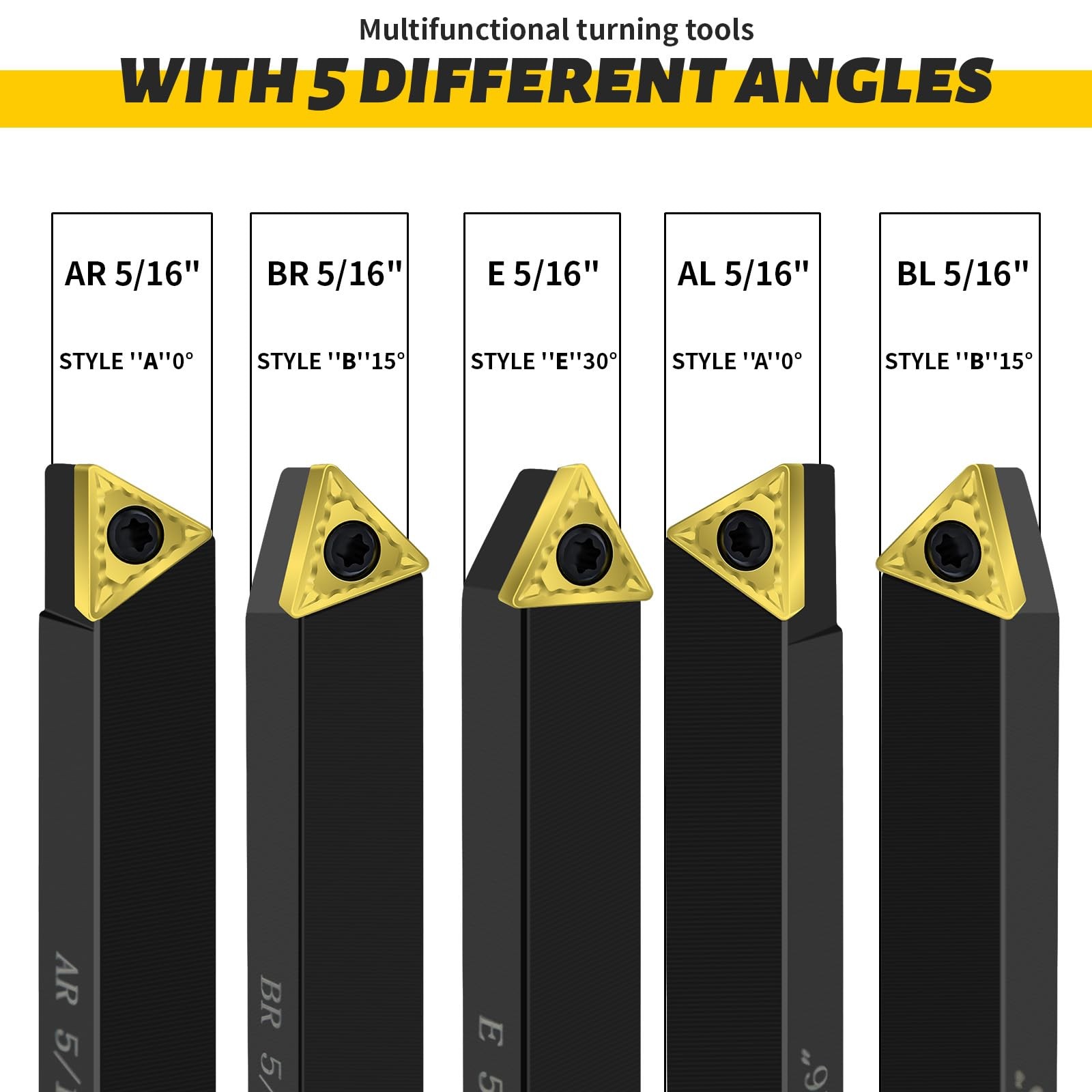 Metal Lathe Cutting Tools,5pcs 5/16” Shank Carbide Metal Cutting Tool Bits Kit,