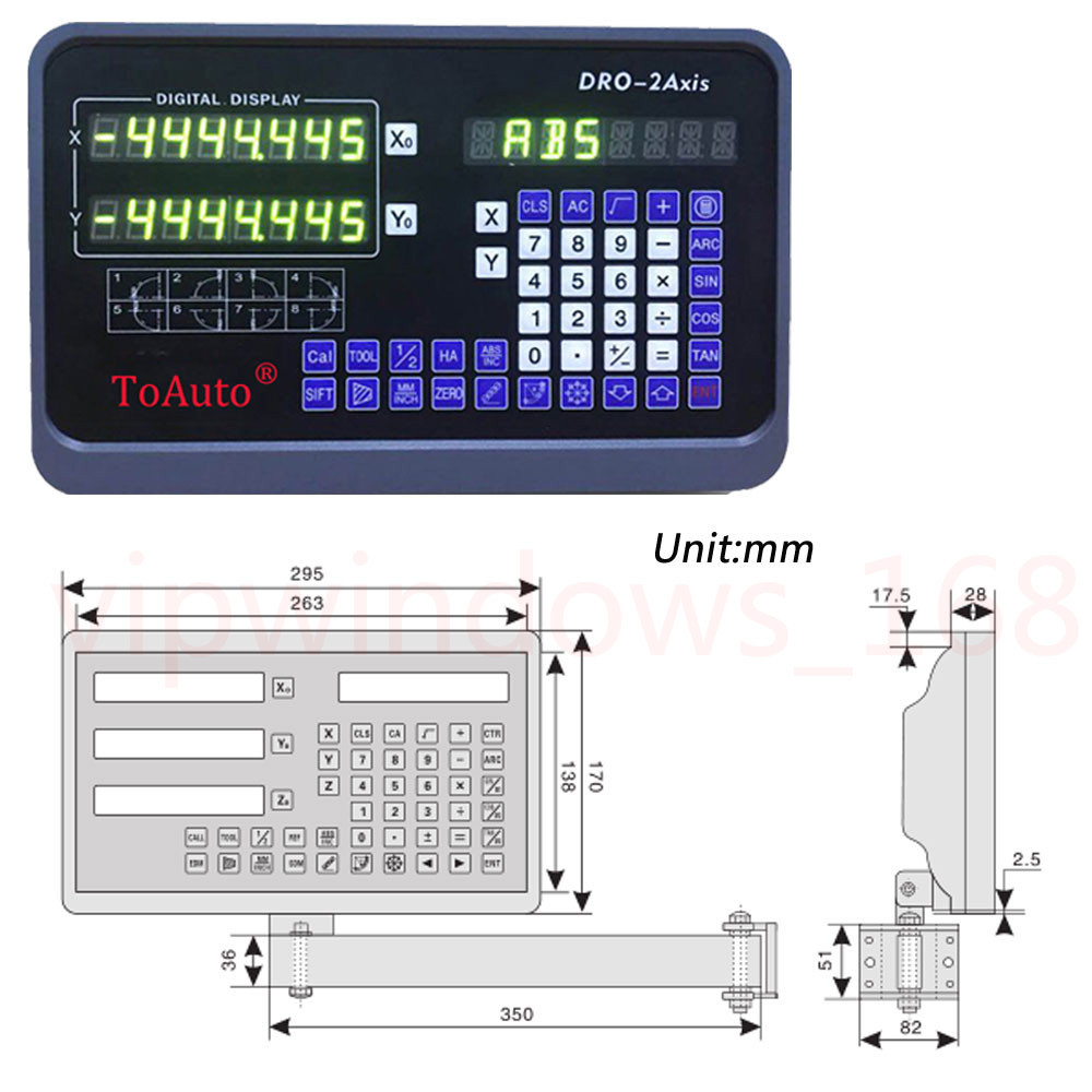 2Axis Digital Readout DRO Display 200+950mm Linear Scale for CNC Mill Lathe, US
