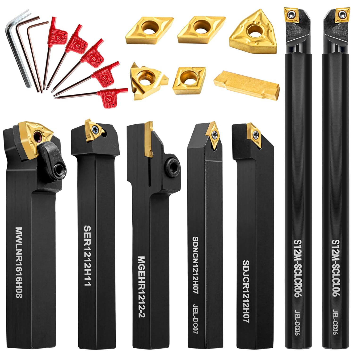 Metal Lathe Cutting Tools – 7PCS 1/2″ Indexable Lathe Turning Tool with 7Pcs Ind