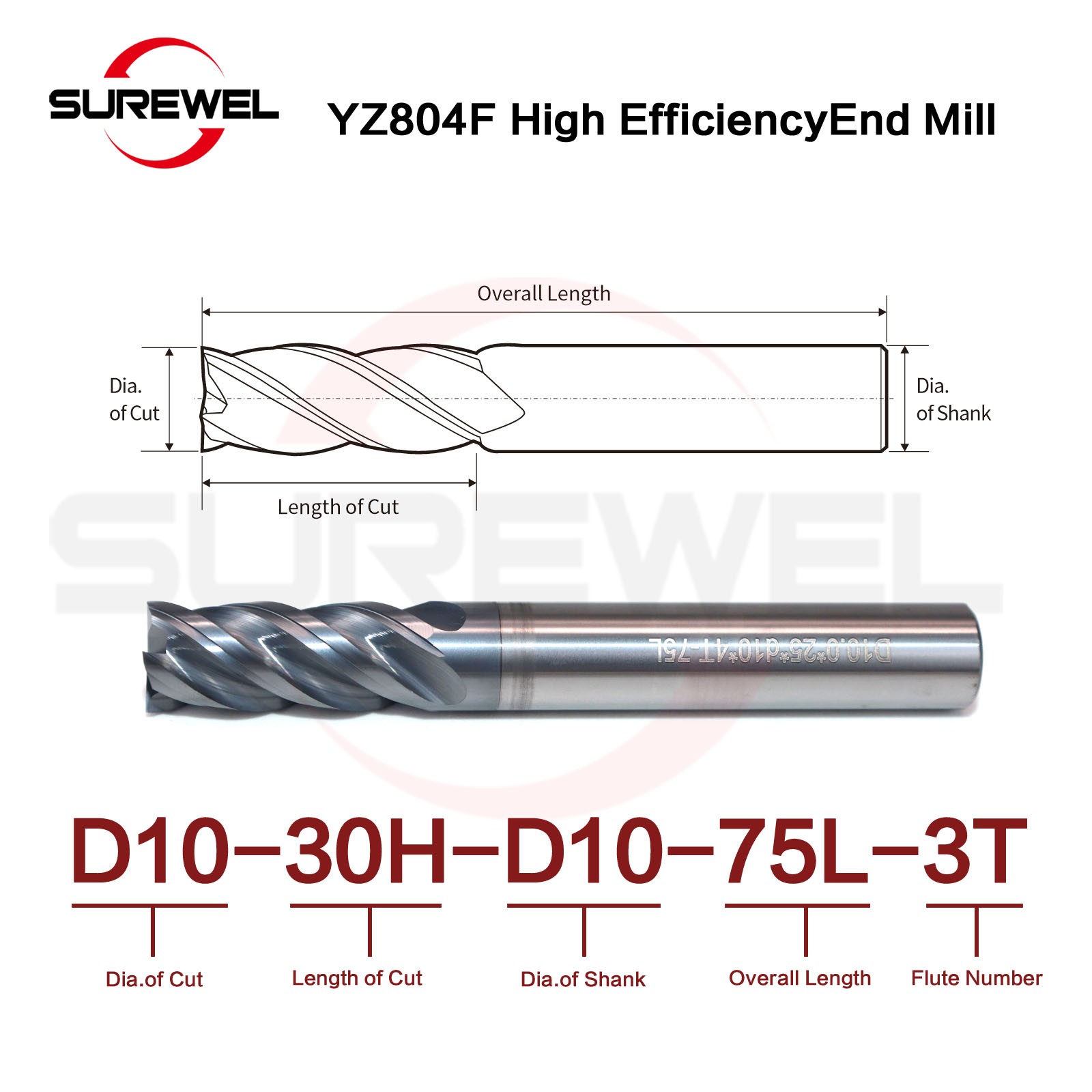 Carbide End Mill for Stainless Steel Titanium CNC Tool AlTiN Coated HRC65 4Flute