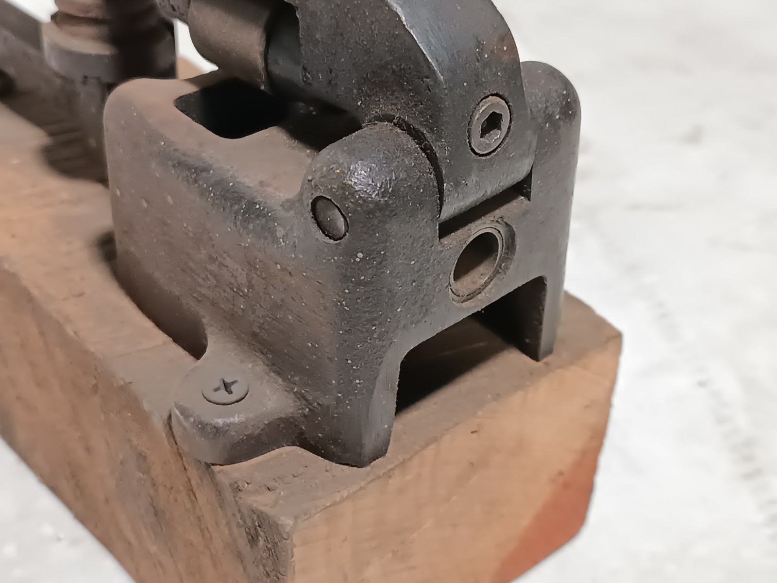Unbranded Manual Toggle Arbor/Staking Press on a Wooden Base, Vintage Bench Tool