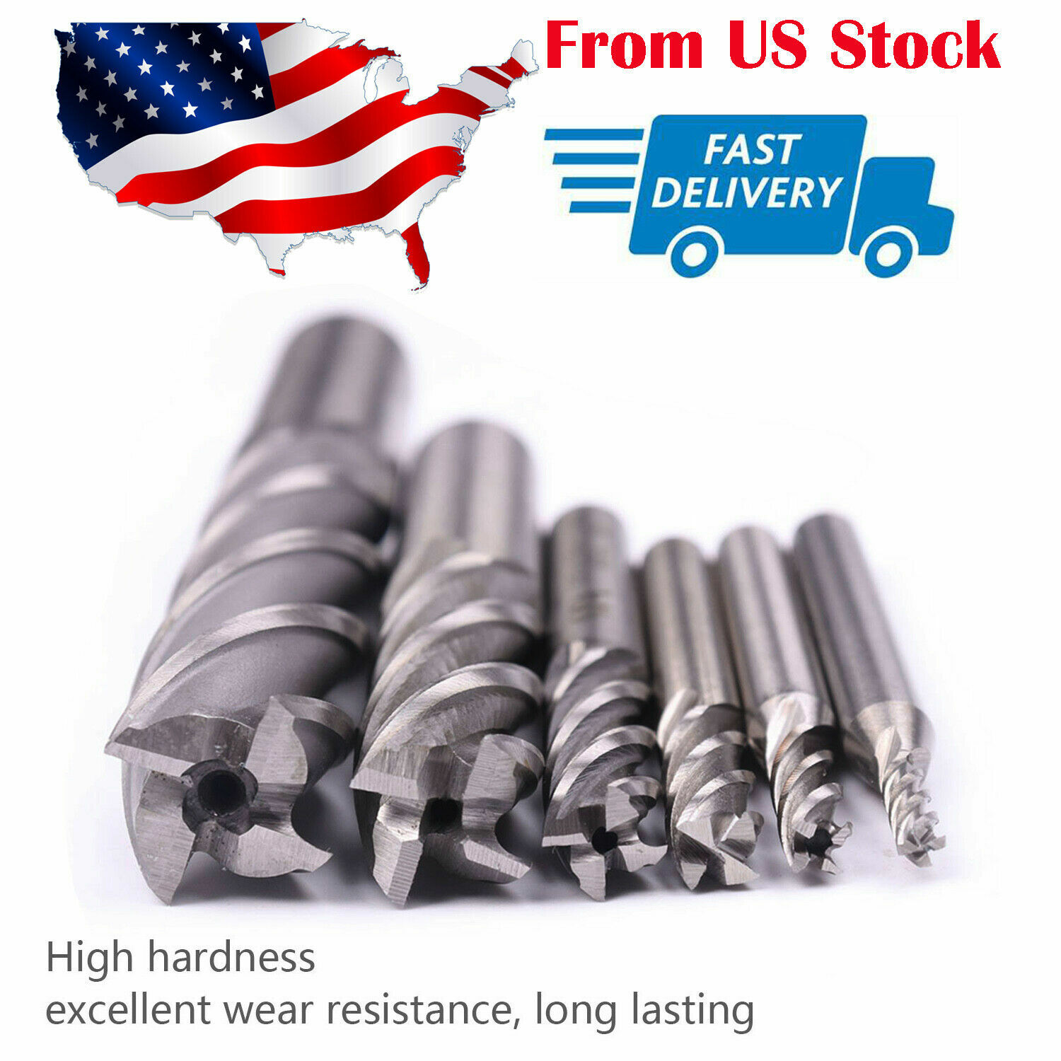 6pc HSS CNC 4 Flute Spiral Bit End Mill Cutter 1/8 3/16 1/4 5/16 5/8 1/2″ in US