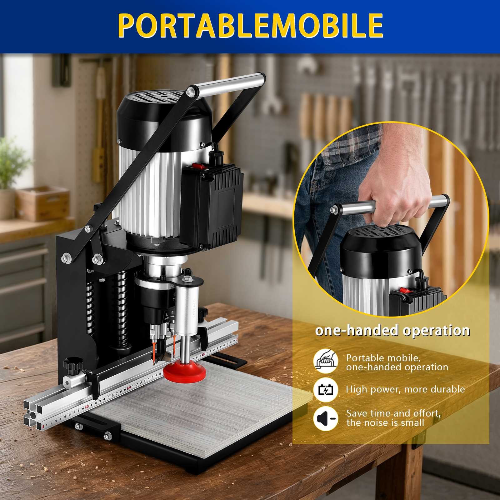 1100W Manual Hinge Drilling Machine Woodworking Boring Includes Two Drill Bits