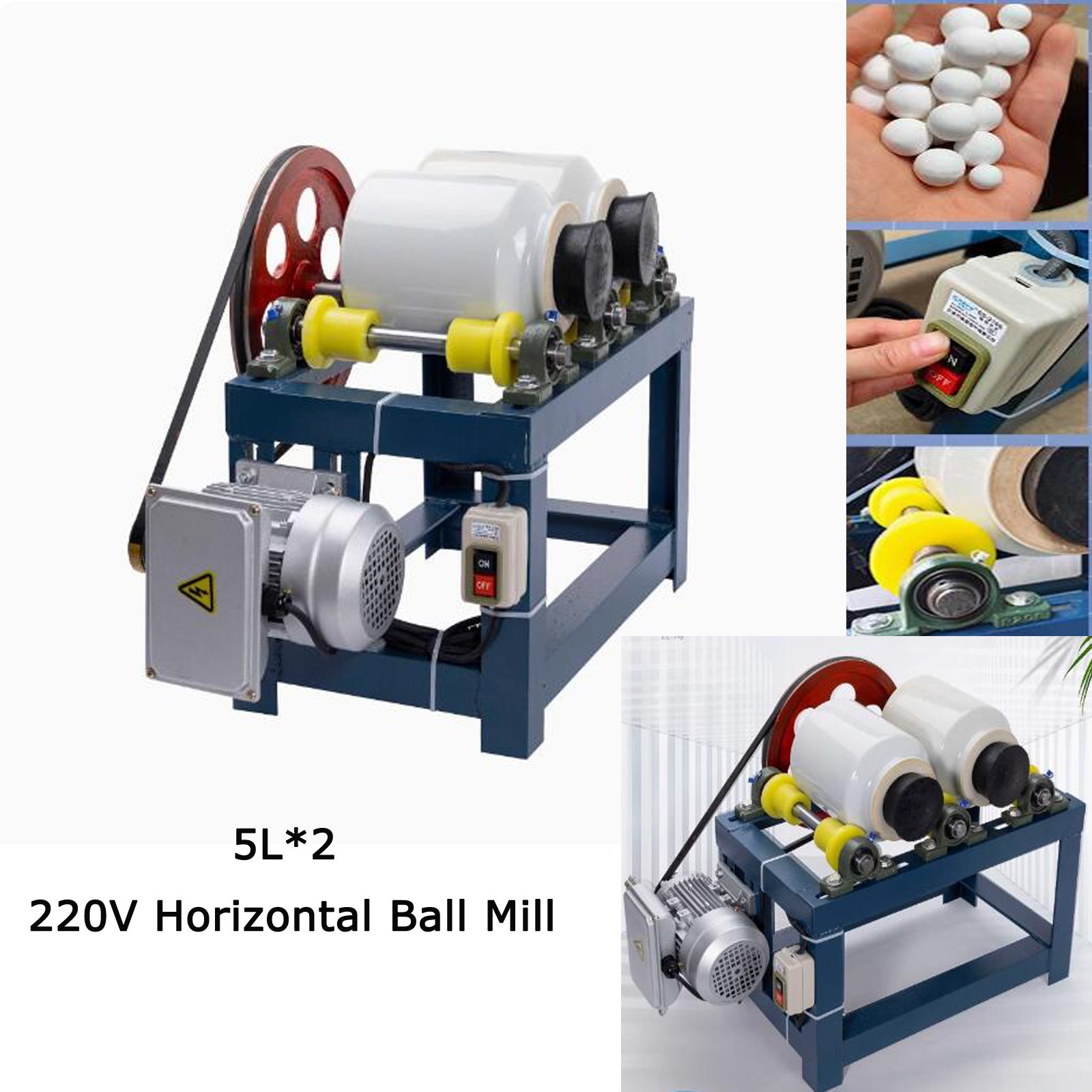 220V Laboratory Ball Mill Grinding Machine with Double5L Ceramic Jar for Ceramic