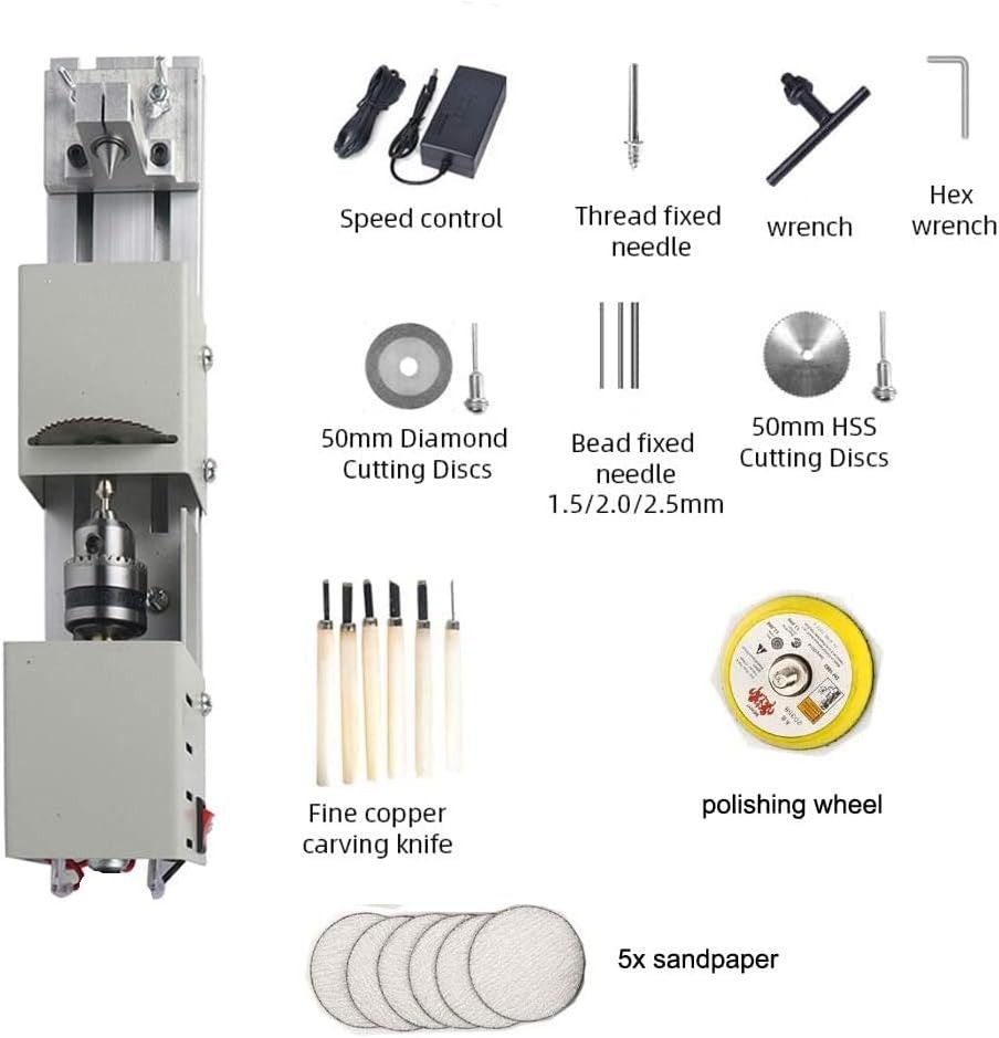 Mini Lathe Machine 12V-24VDC 96W Mini Wood Lathe Milling Accessories for DIY …
