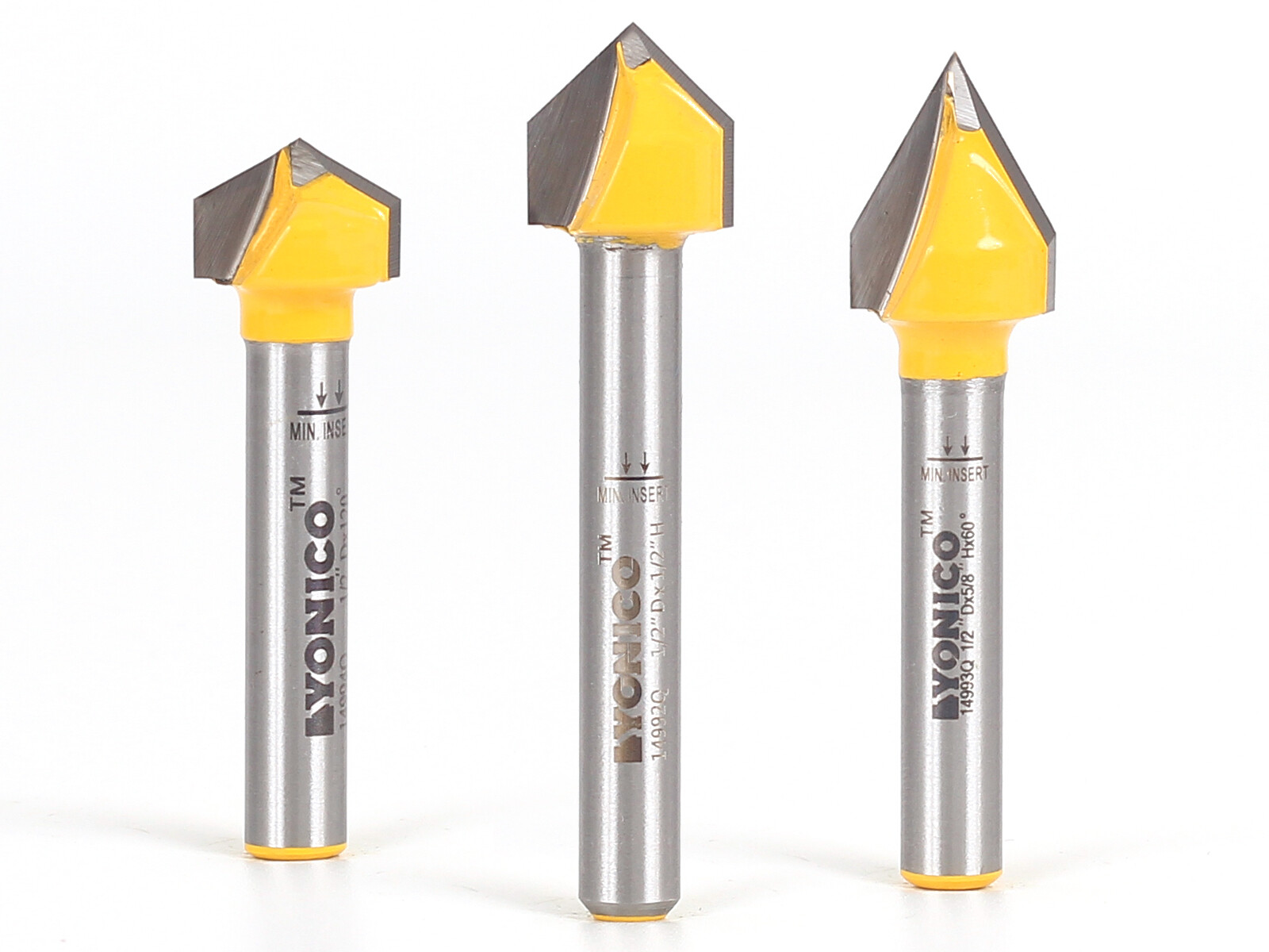 V Groove Router Bit Small 3 Bit Set – 1/4″ Shank – Yonico 14390q