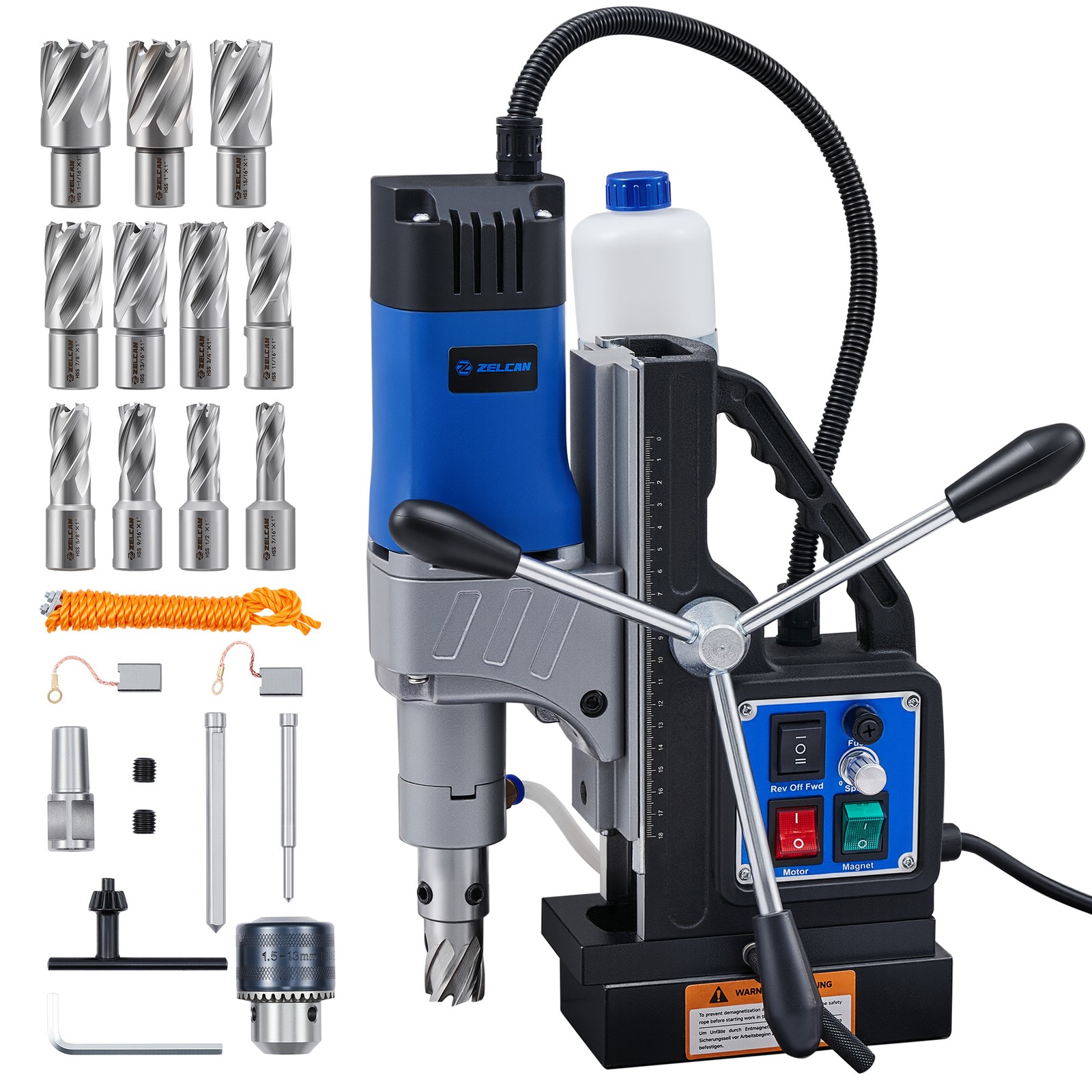 ZELCAN 1550W Magnetic Drill w. 11 Bits Forward/Reverse Drilling Portable US