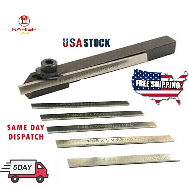 8mm Mini Parting Tool Cut Off Holder With 6 Pcs HSS Blades For Mini Lathe USA