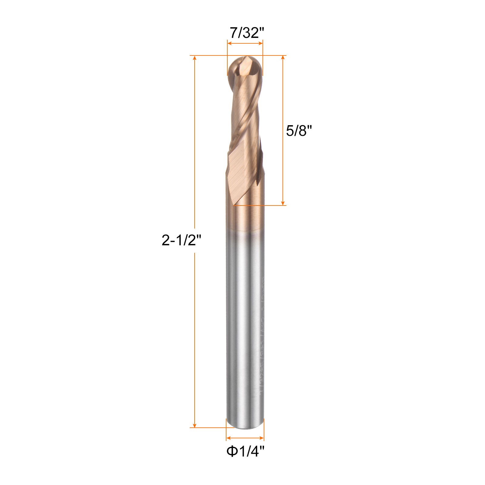 2 Flute Ball Nose End Mill 5/8″ Cutting Length Uncoated for Engraving