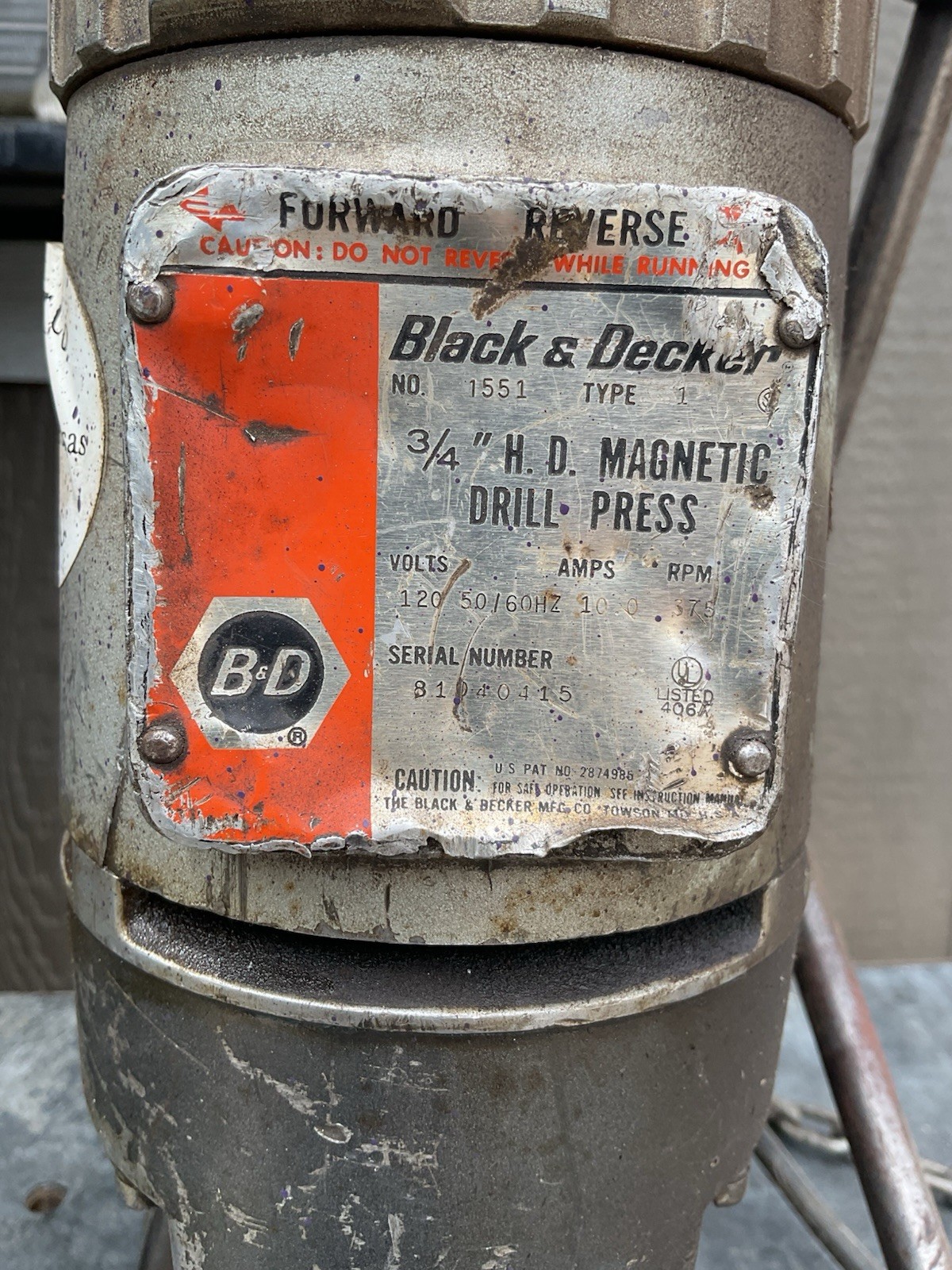Black & Decker 3/4″ Magnetic Drill Press 1551, Type 1, 375rpm Works