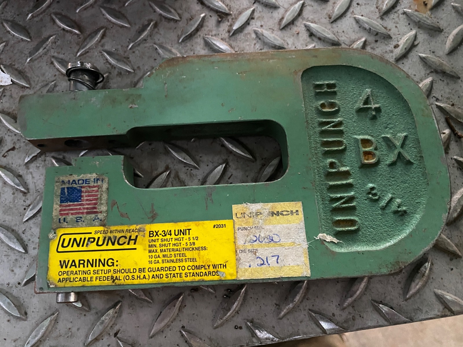 C FRAME PUNCH press brake tool, UNIPUNCH 3/4″ Incomplete Asby 4BX3/4 (C)