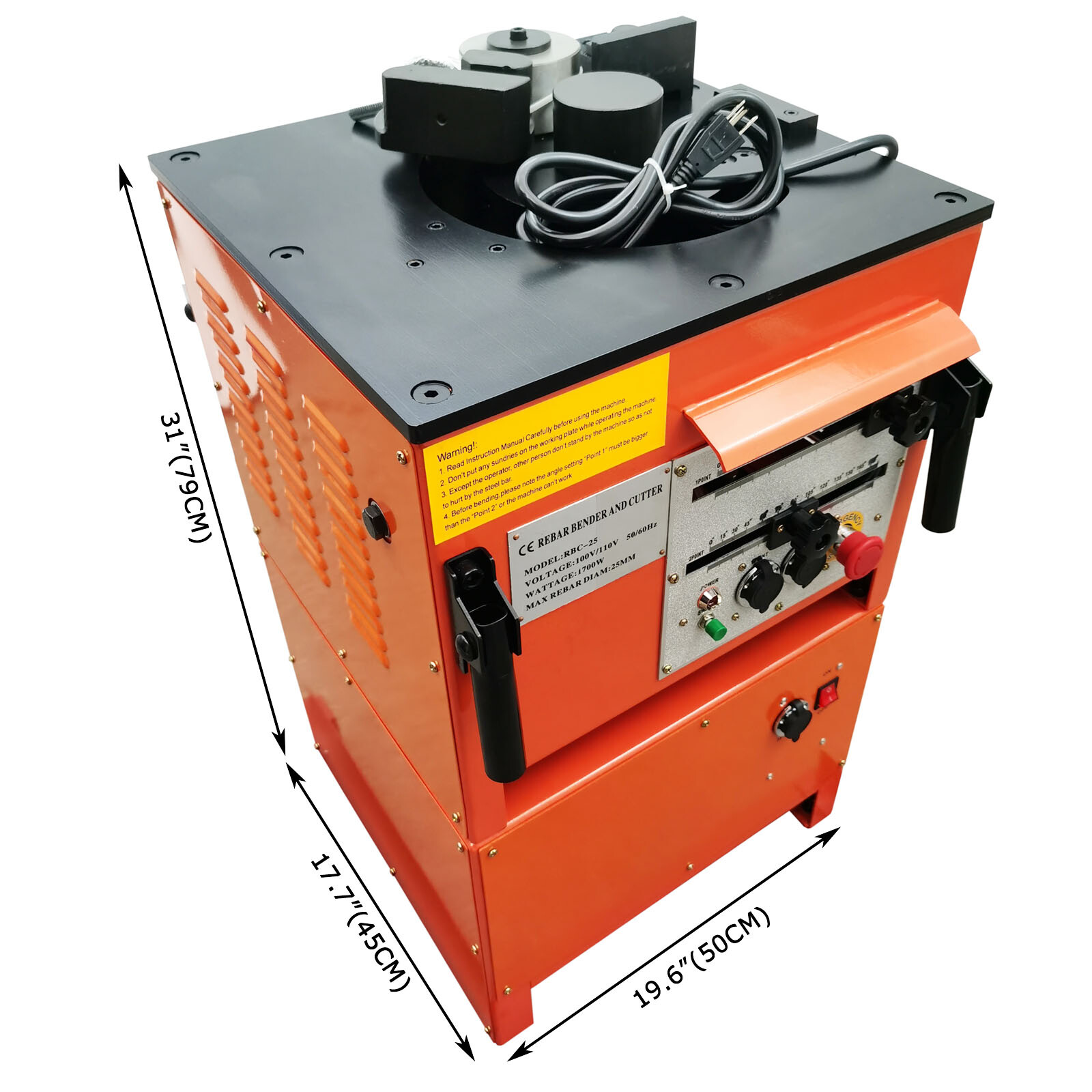 Electric Steel Bar Bender 110V 1700W Rebar Bending & Cutting Machine RBC-25