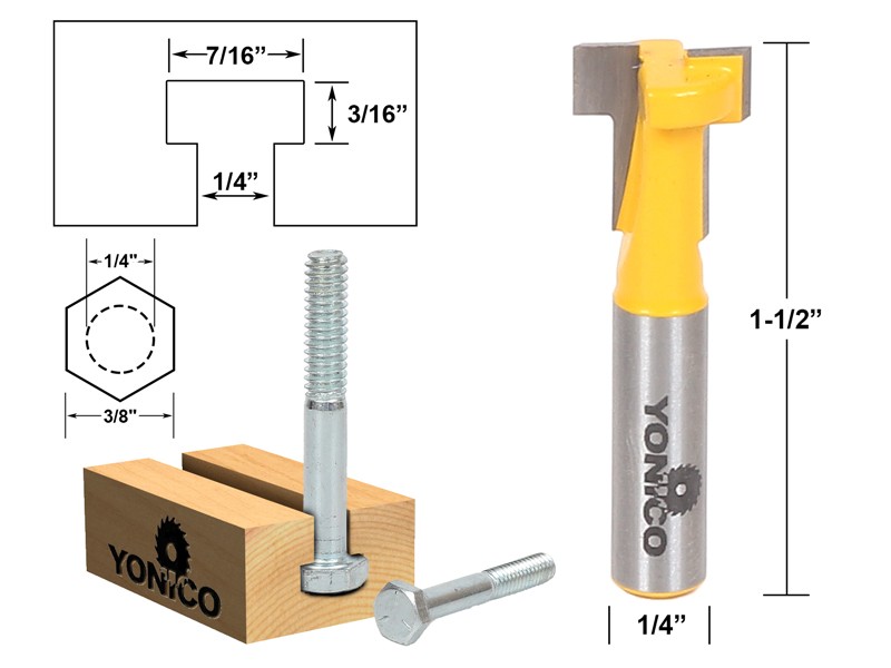 T Slot Router Bit 3 Bit Set – 1/4″ Shank – Yonico 14392q
