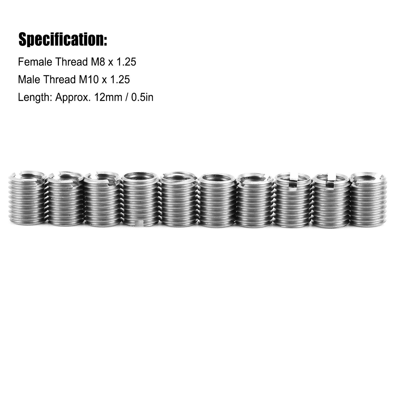 10X Thread Insert Kit Reducing Nuts Female M8x1.25 Male M10x1.25 12mm Length US@
