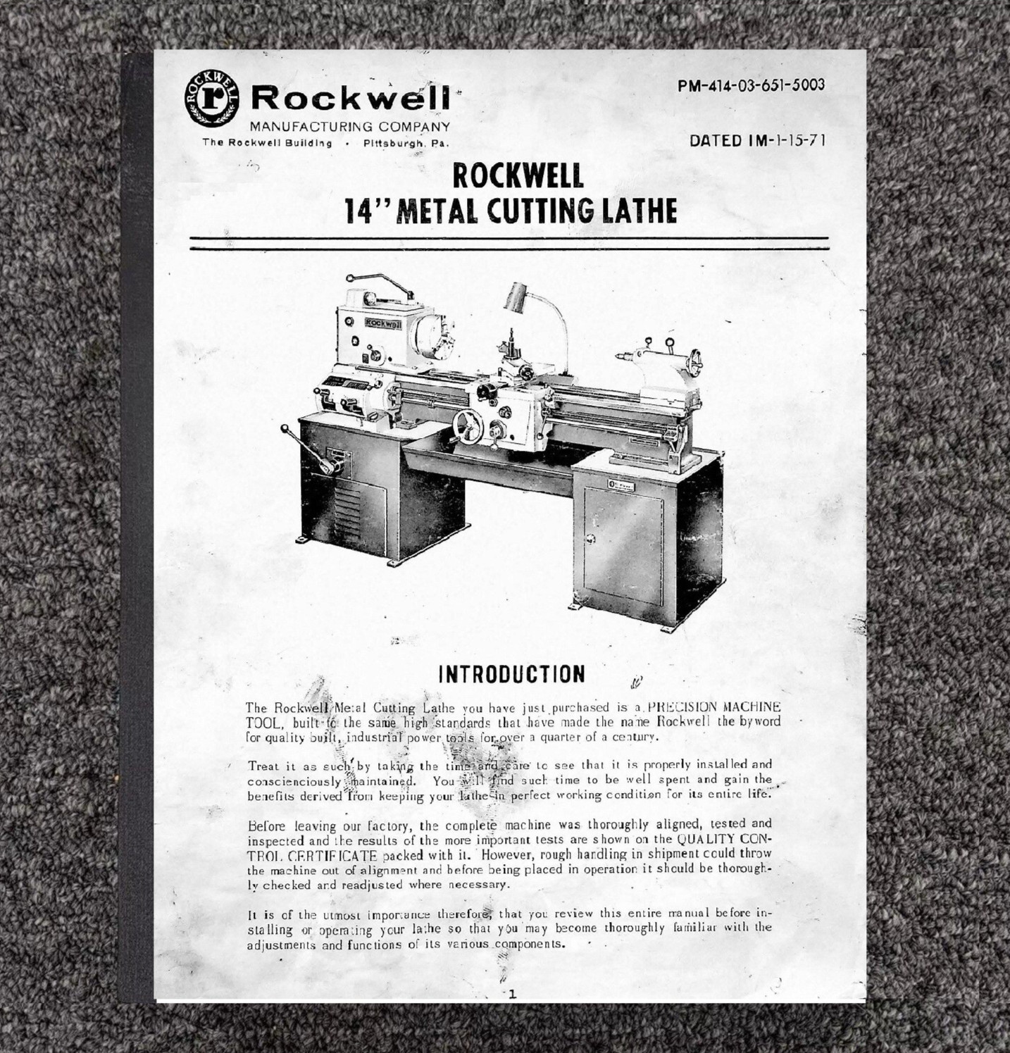14in Metal Cutting Lathe Operator Maint Manual Fits Rockwell 25-49X PM-414