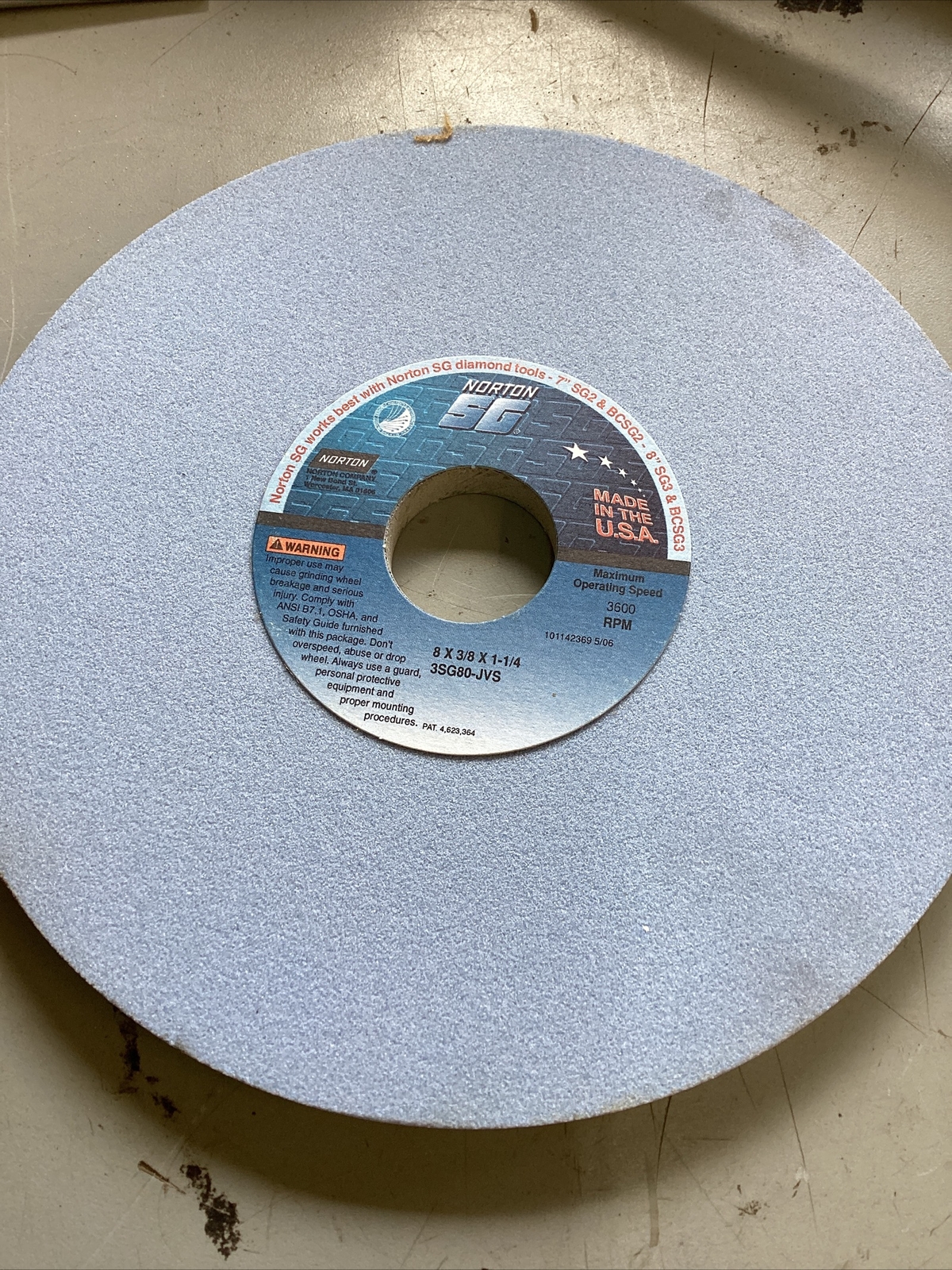 Norton SG 8”x3/8”x1-1/4”,maxrpm3600,#3SG80-JVS