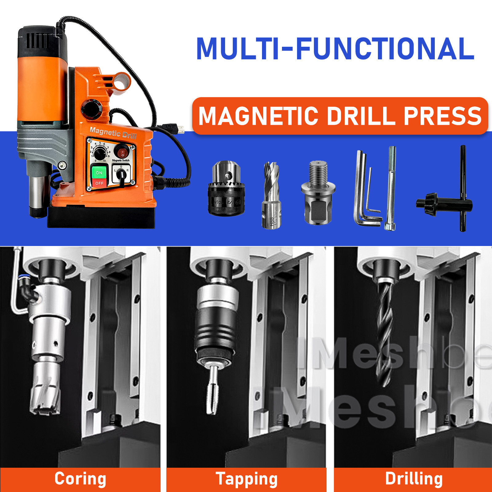 iMeshbean Magnetic Drill 1400W 2922lbf/13000N Portable Mag Drill Press 810RPM