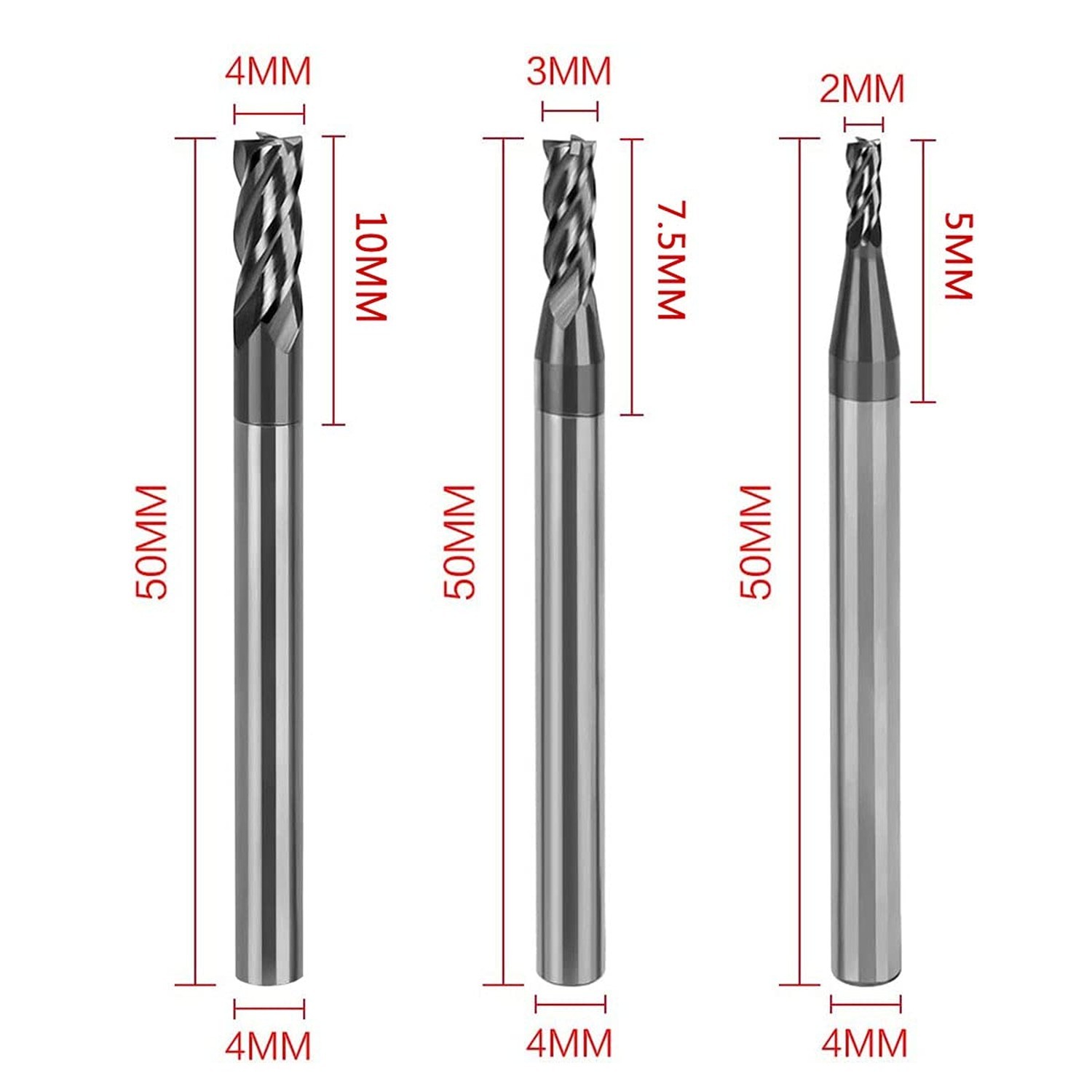 8pcs 2-12mm CNC Square Nose End Mills,Carbide Tungsten Steel 4 Fultes Milling…