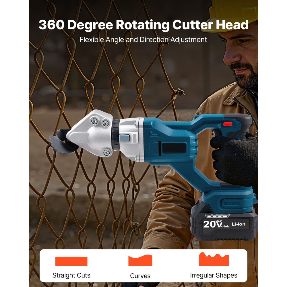 Cordless Metal Shear 20V 2800 SPM 360° Pivoting Head Cuts 18 GA Steel