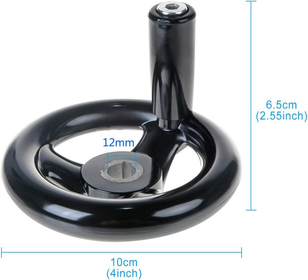 3.94” Hand Wheel Black W Revolving Handle 3 Spoked 12Mm Hole Adjustment round H