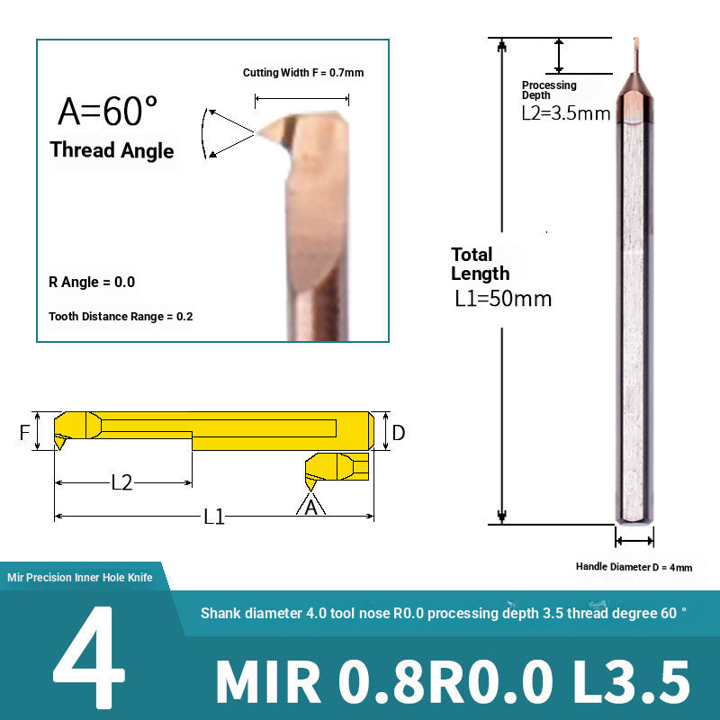 MIR A60 A55 Small Aperture Internal Hole Thread Cutter Integral Tungsten Steel