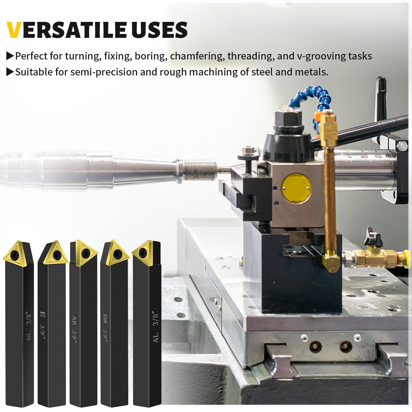 Metal Lathe Cutting Tools 3/8″ Shank Carbide Tool Bits Indexable Kits 5 PCS