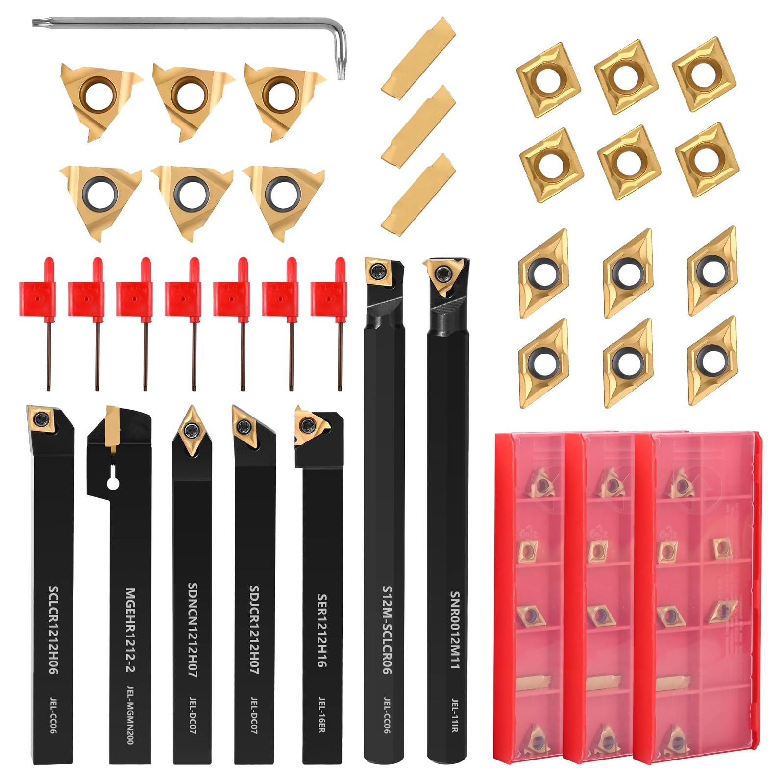 VerRich 28Pcs Kit Indexable Lathe Turning Tools,7PCS 1/2″12mm Shank Boring Ba…