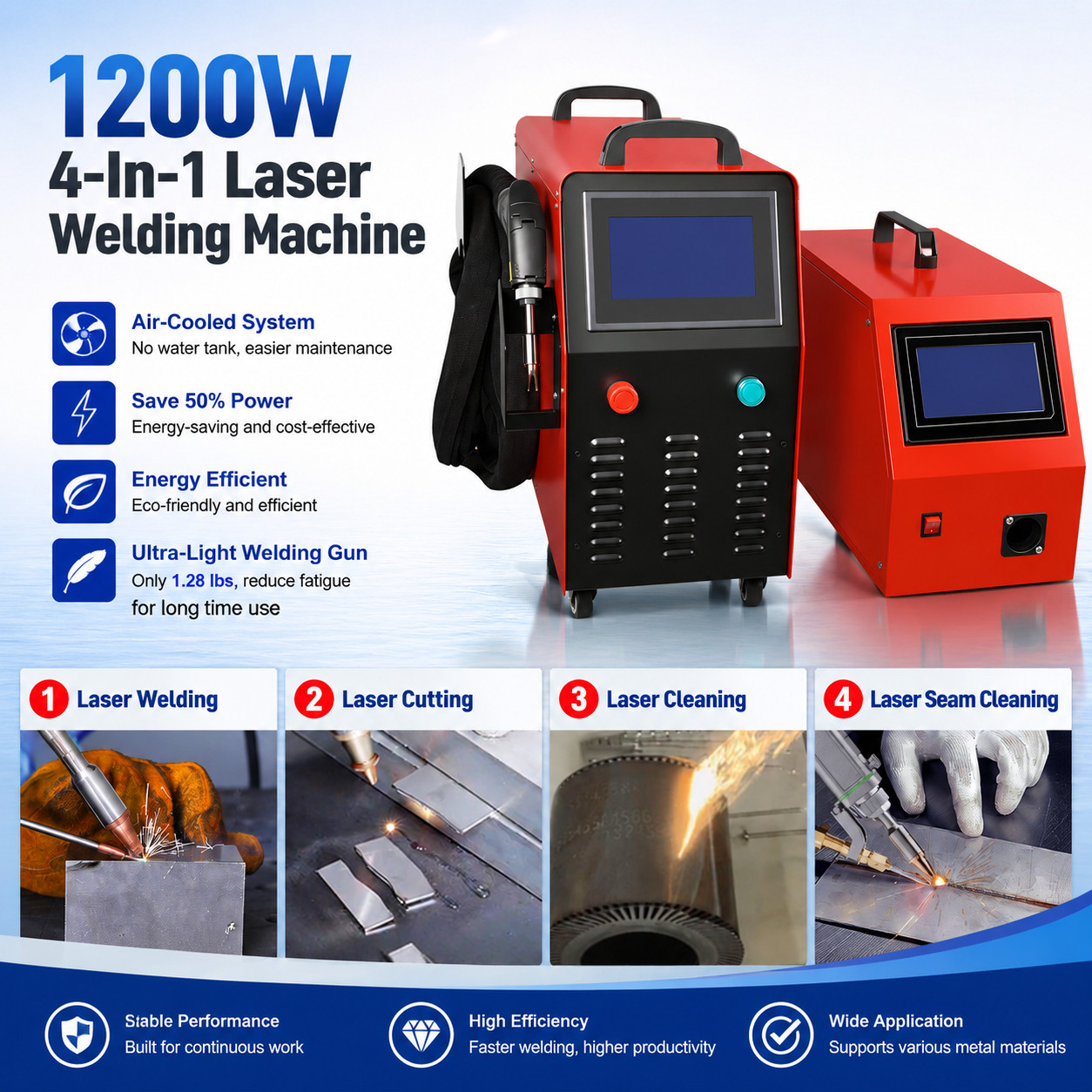 1200W Laser Welding Machine Air Cooled Laser Cutting Cleaning machine 4 IN 1