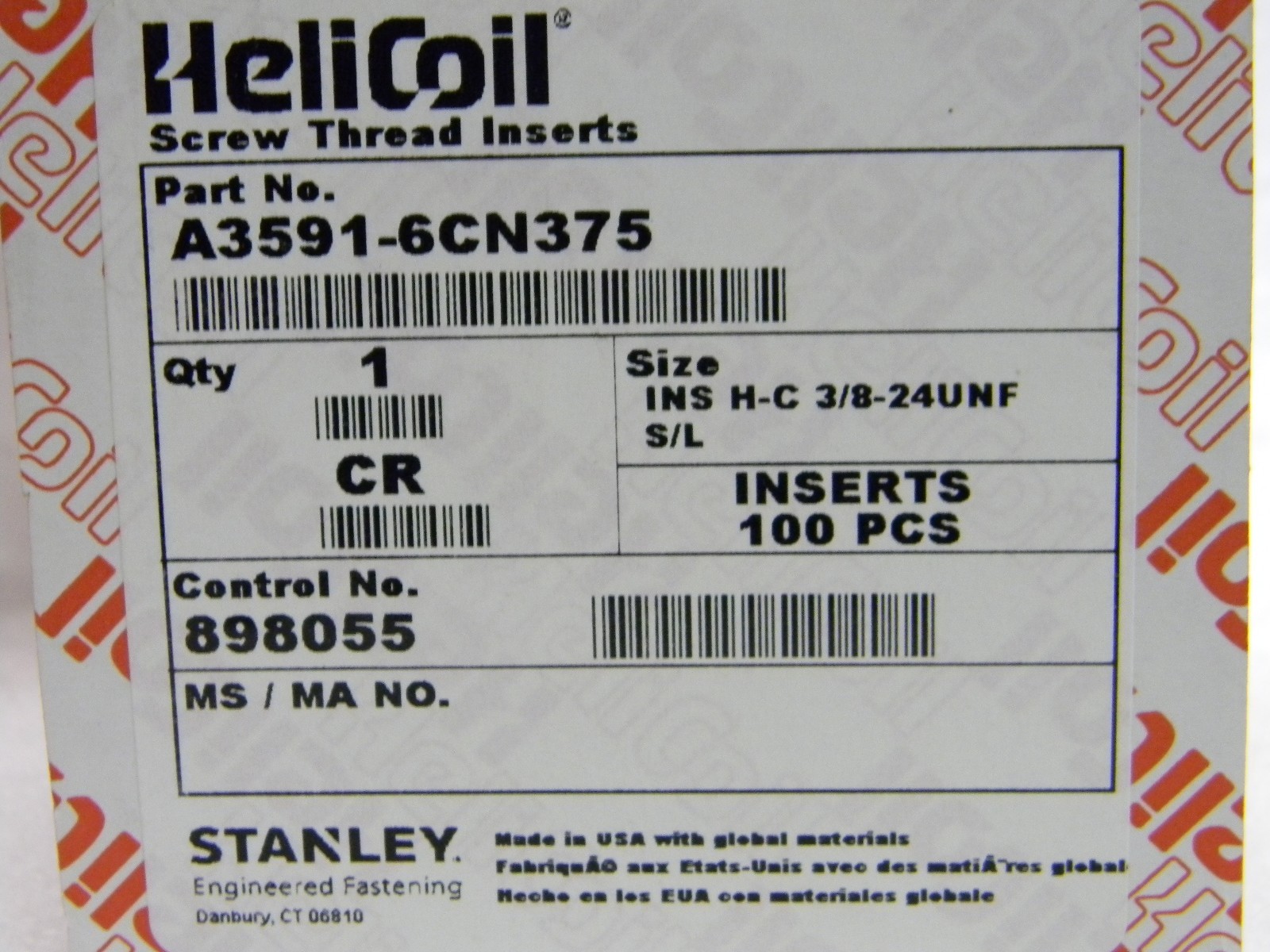 Helicoil Stainless Steel Screw Locking Inserts QTY 100 A3591-6CN375