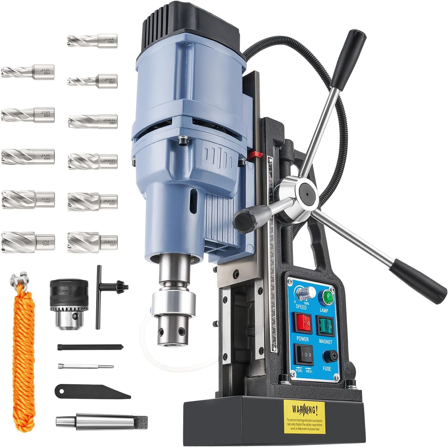 1550W Mag Drill Press with 2″ Dia. 3125 Lbf/13900N Mag Force, 650 Rpm Power Magn