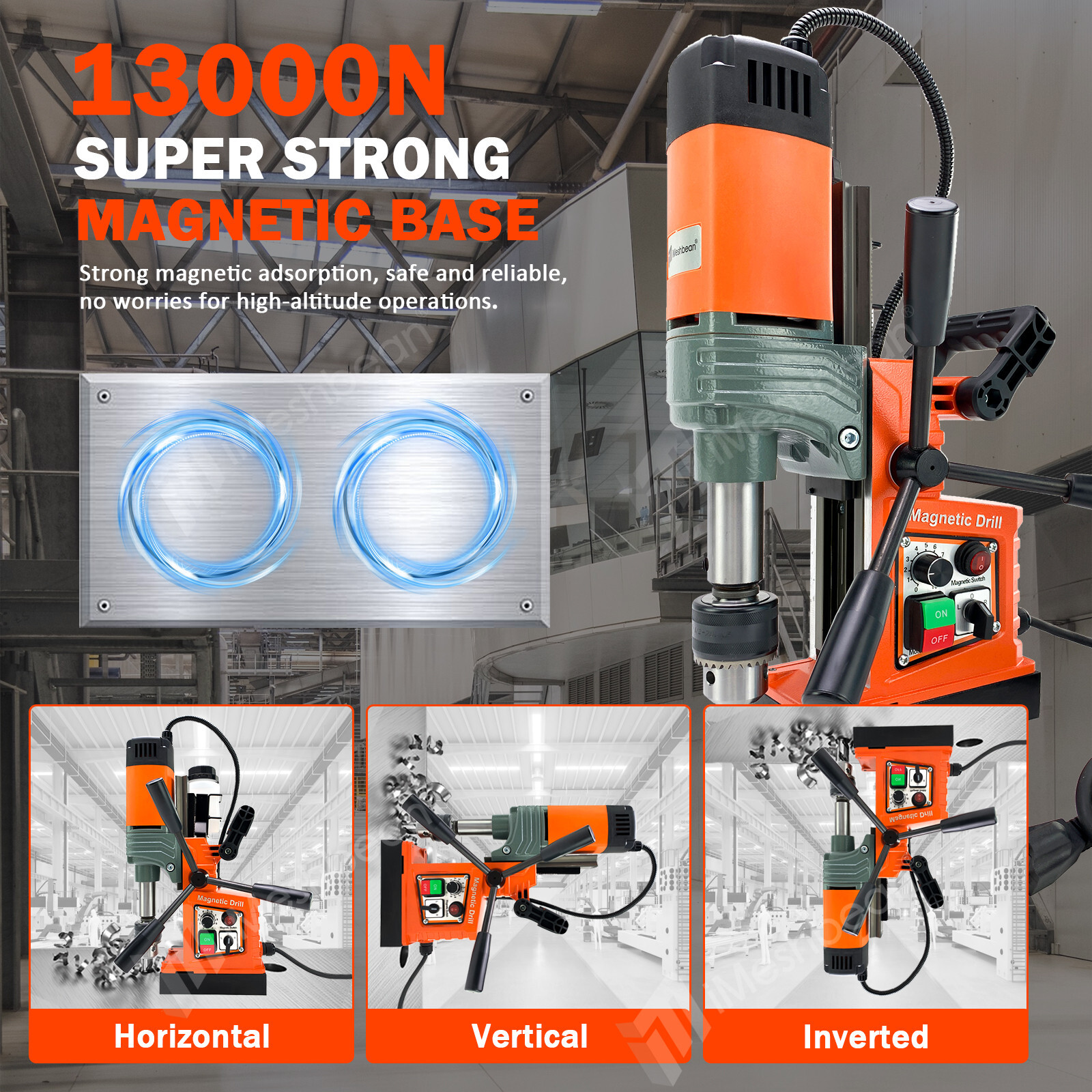Magnetic Drill Press 1400W 13000N Mag Drill Press 810RPM 1.6″ Drilling 6HSS Bits