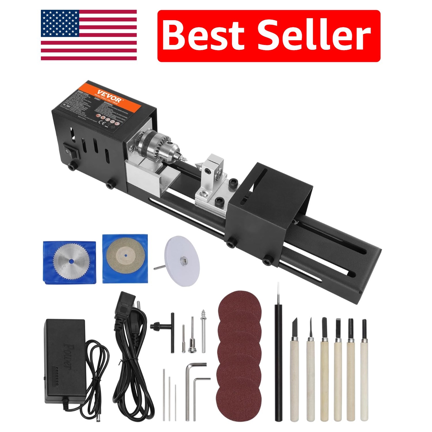 High-Speed Mini Lathe Machine, 2.76×6.3in, 96W Motor for Precision Woodwork