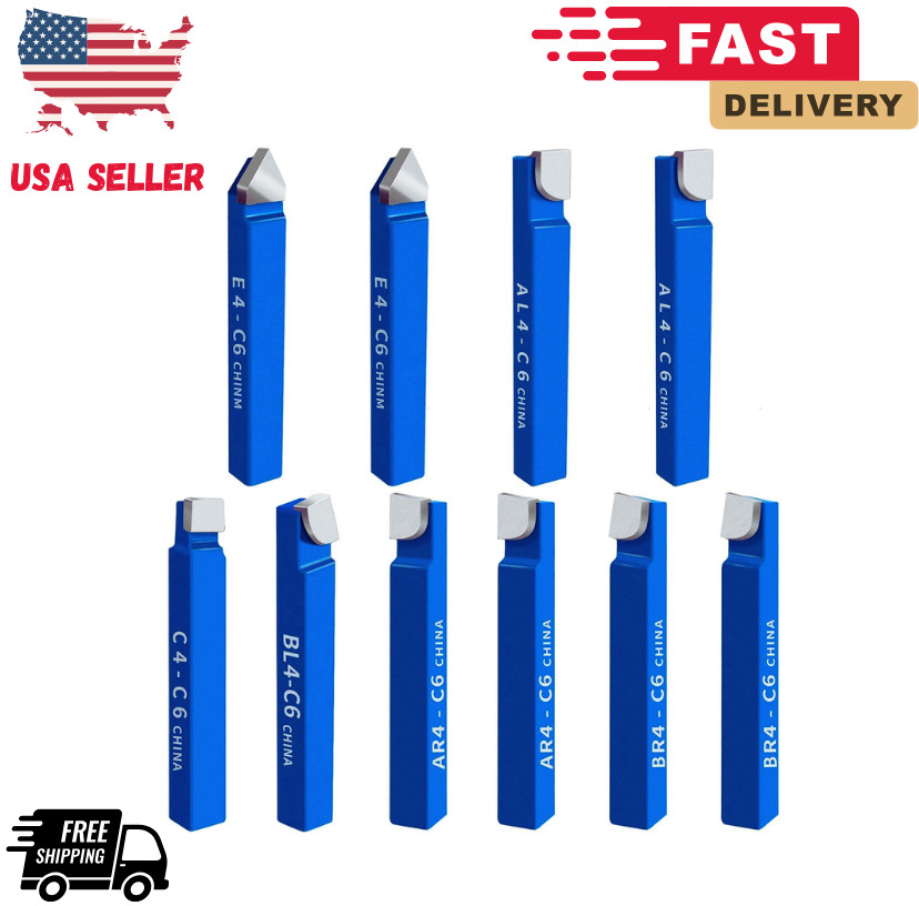 10PCS 1/4″ Metal Lathe Tooling Carbide Tip Tipped Cutter Tool,C6 Bit Cutting Set