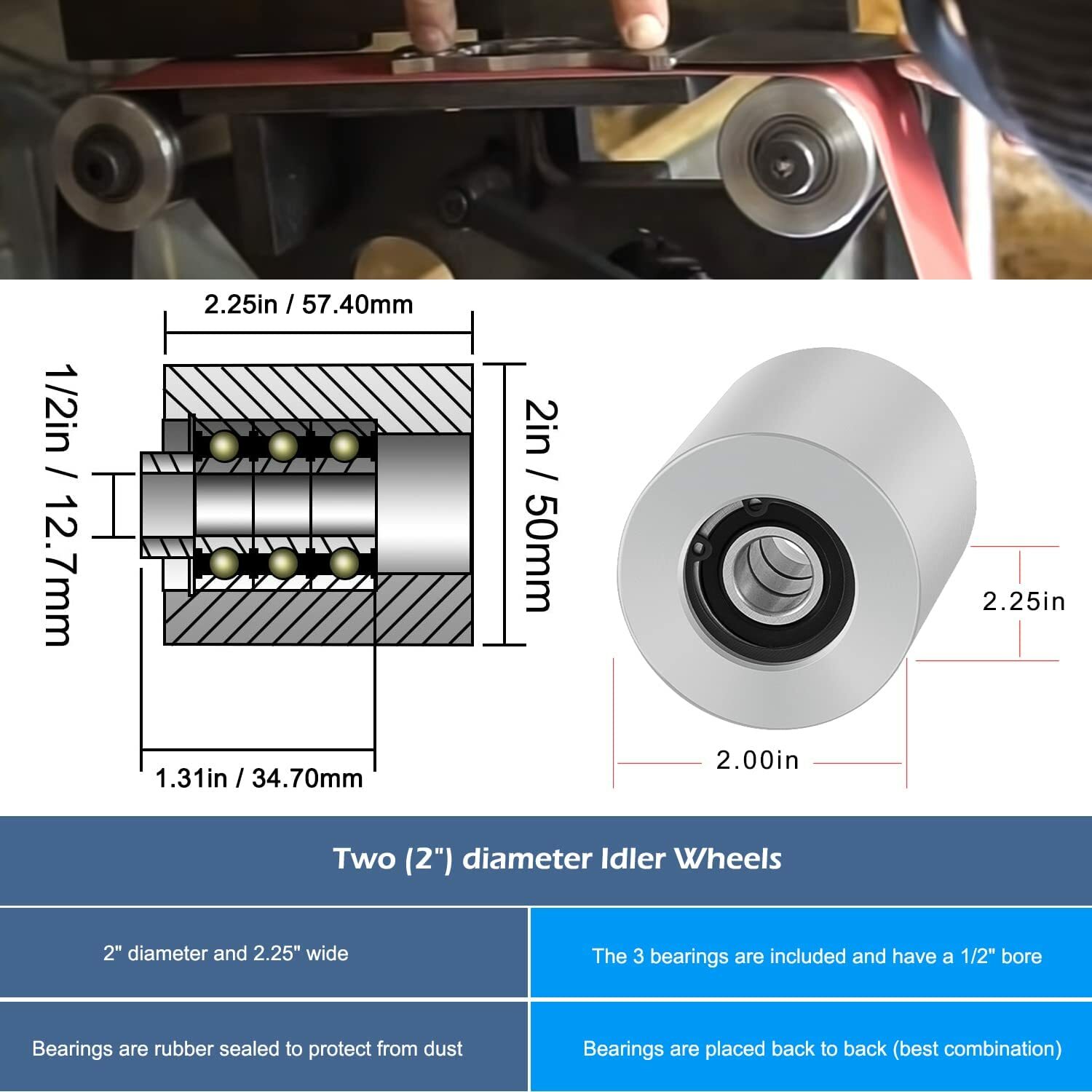 4pcs Belt Knife Grinder 2″x72″ Wheel Set 4″ Drive 5/8″ Bore 3″ Track 2″ Idler