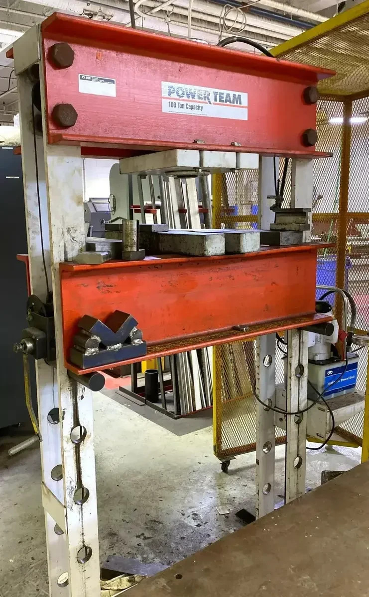 100 TON OTC TOOL “1854” HYDRAULIC H-FRAME SHOP PRESS – Work Supports – #30819