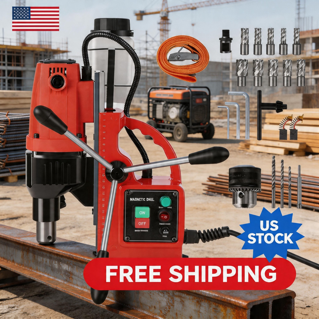 11 Piece Drill Bit Set 810RPM Magnetic Drill Press 1.6″ Max Drilling Diameter