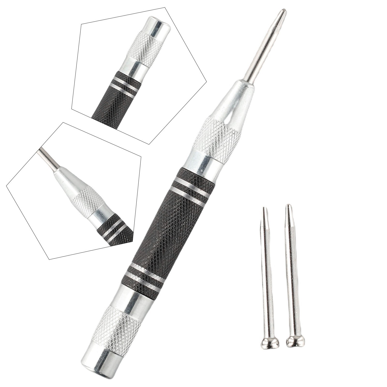 Automatic Center Punch Adjustable Positioning Center Punch Silver Black