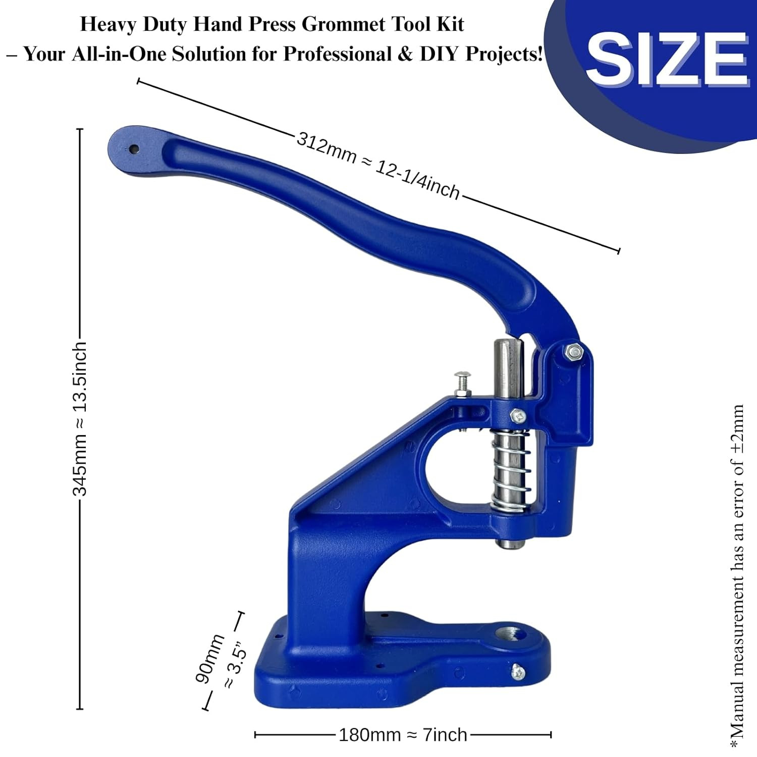 Heavy Duty Hand Press Grommet Tool Kit with 3 Dies & Multi-Size Grommets (1/4, 3