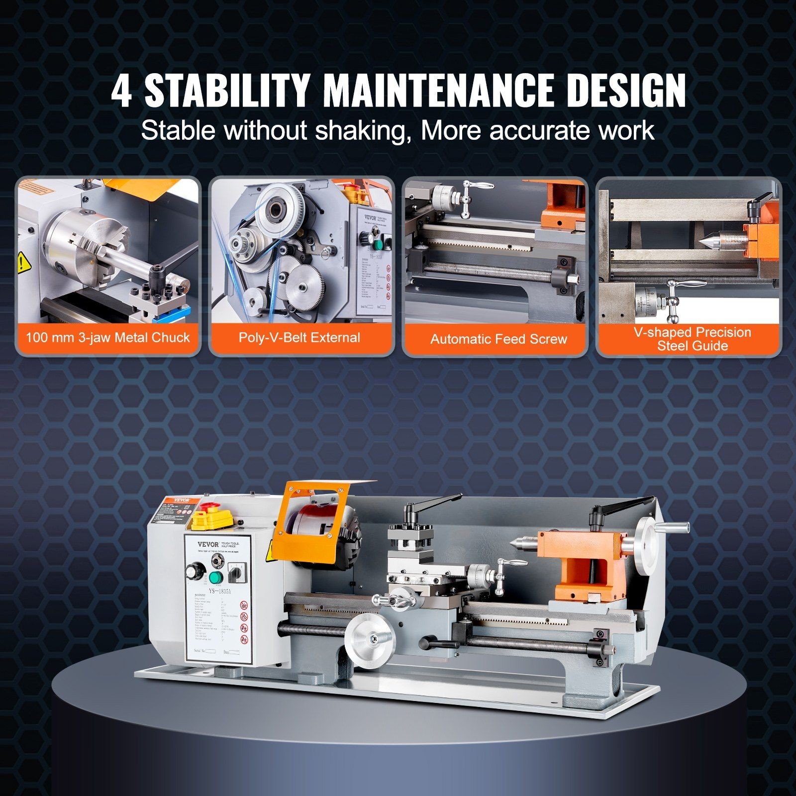 7×13.78in 0-2200RPM 500W Metal Lathe Machine with Metal Gears & Tool Box