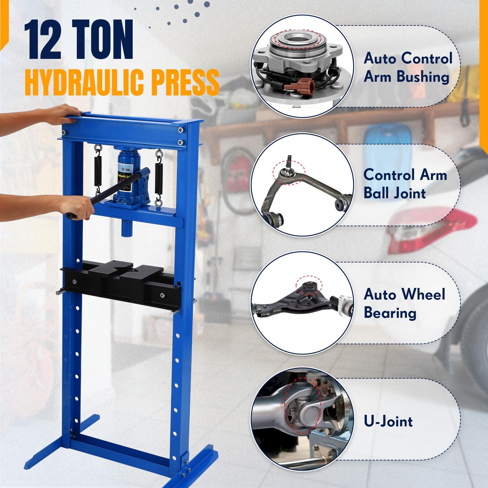 12 Ton Hydraulic Shop Press H-frame Carbon Steel Press Plates Blue Garage