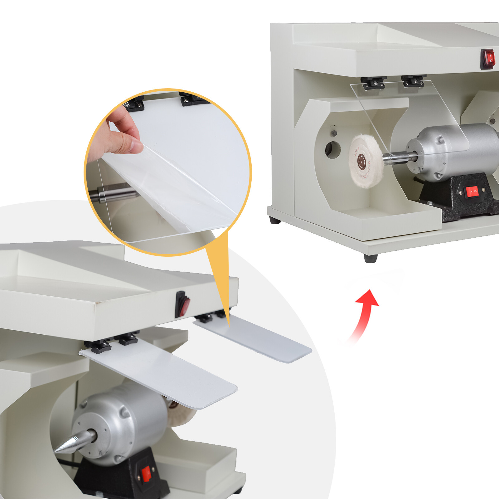 550W Large Space Bench Grinder Dental Polishing Buffing Machine 2800RPM with LED
