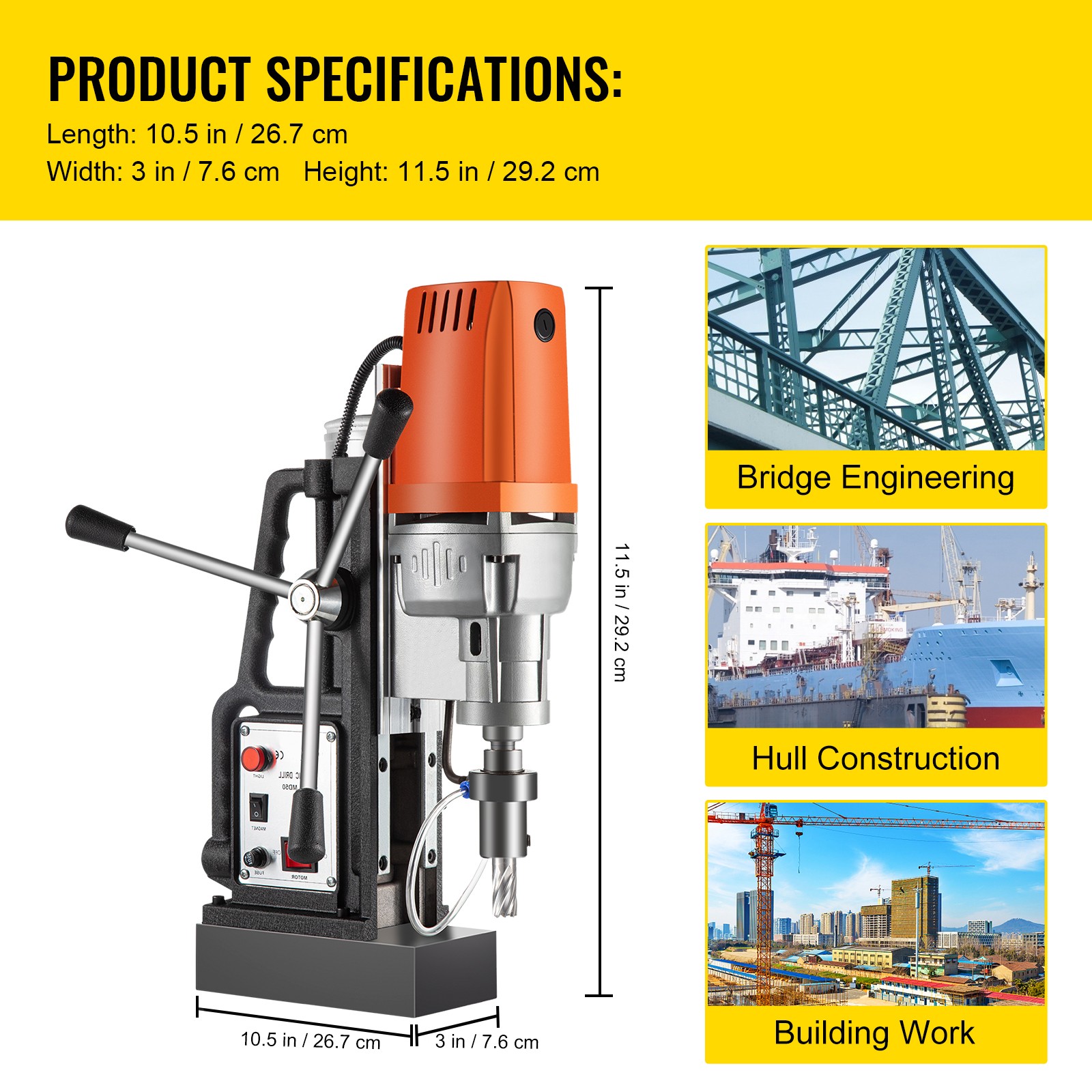 Uimoso MD50 Magnetic Drill Press 2″ Electric Mag Drill 2900lb Force with 13 Bits