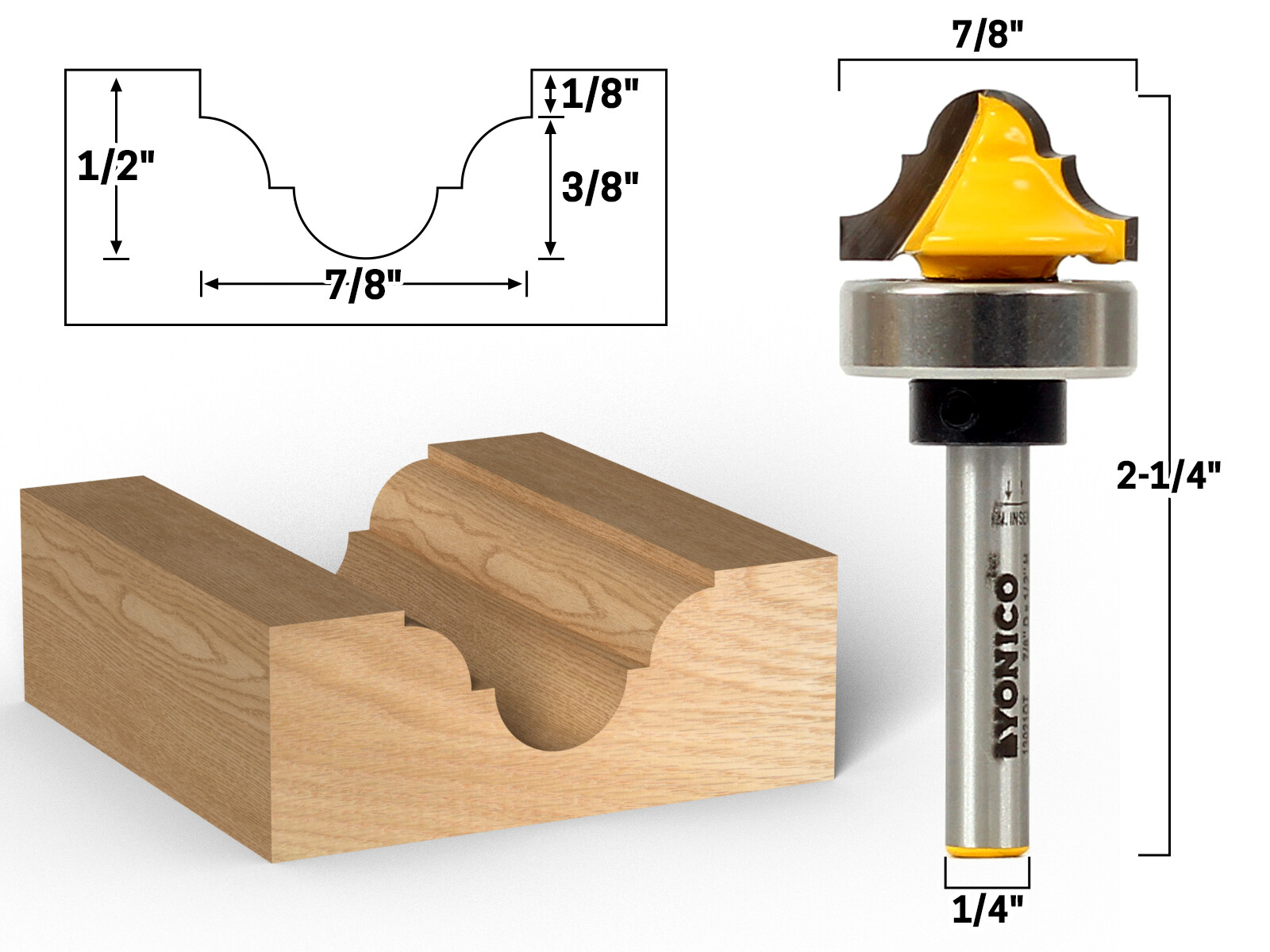 3/16″ Radius Double Roman Ogee Groove Router Bit – 1/4″ Shank – Yonico 13021qt