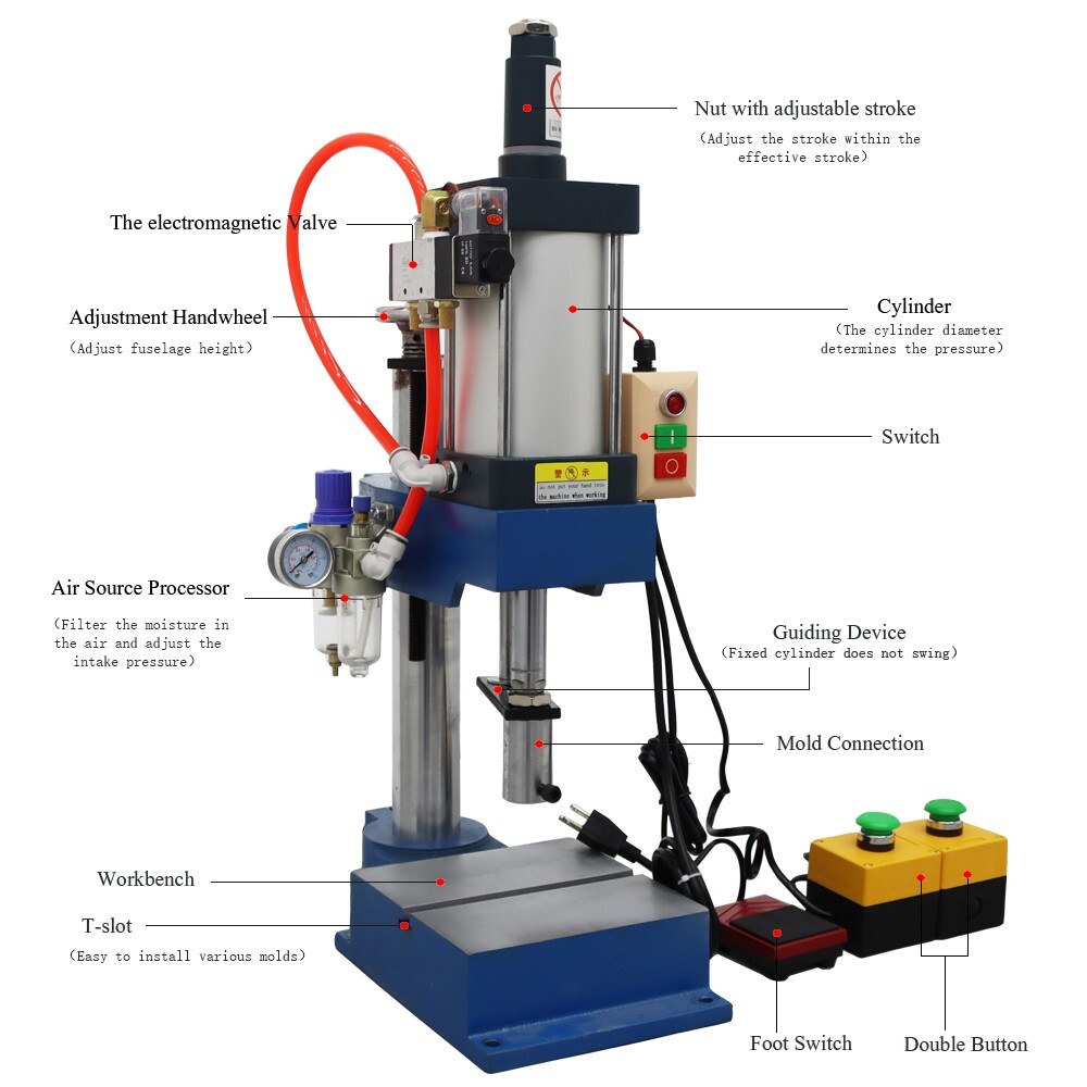 1100lbs Pneumatic Punching Machine Stroke 2″- 4 ” Hole Press Bending Forming