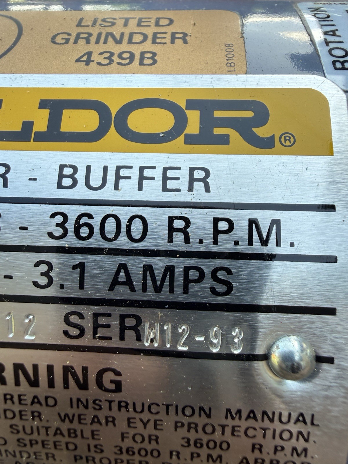 BALDOR # 612 6″ GRINDER / BUFFER 115V 3600 RPM