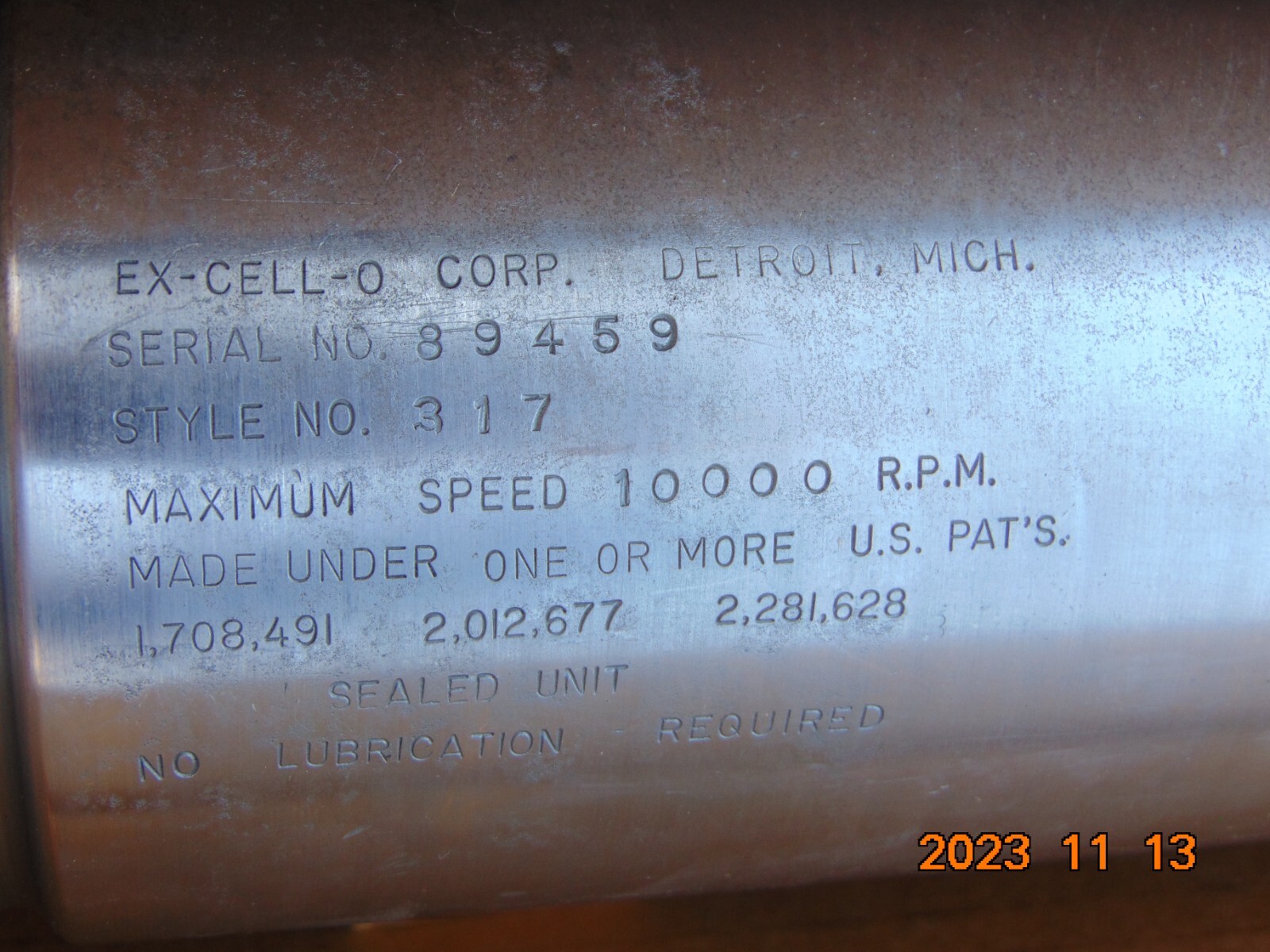 NEW POPE GRINDER SPINDLE EX-CELL-0 STYLE 317 10,000 RPM MAX