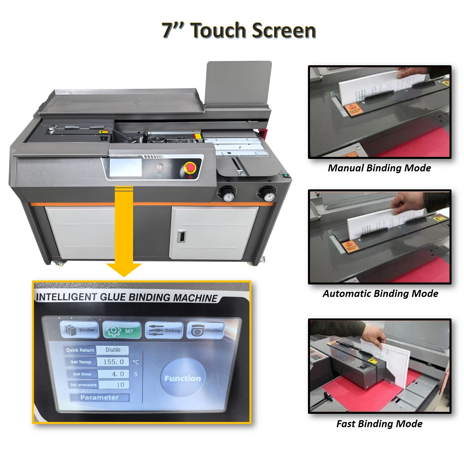 A4 Full Auto Perfect Binding Machine 200-300 books/h w 7” Touch Screen Dust Bag