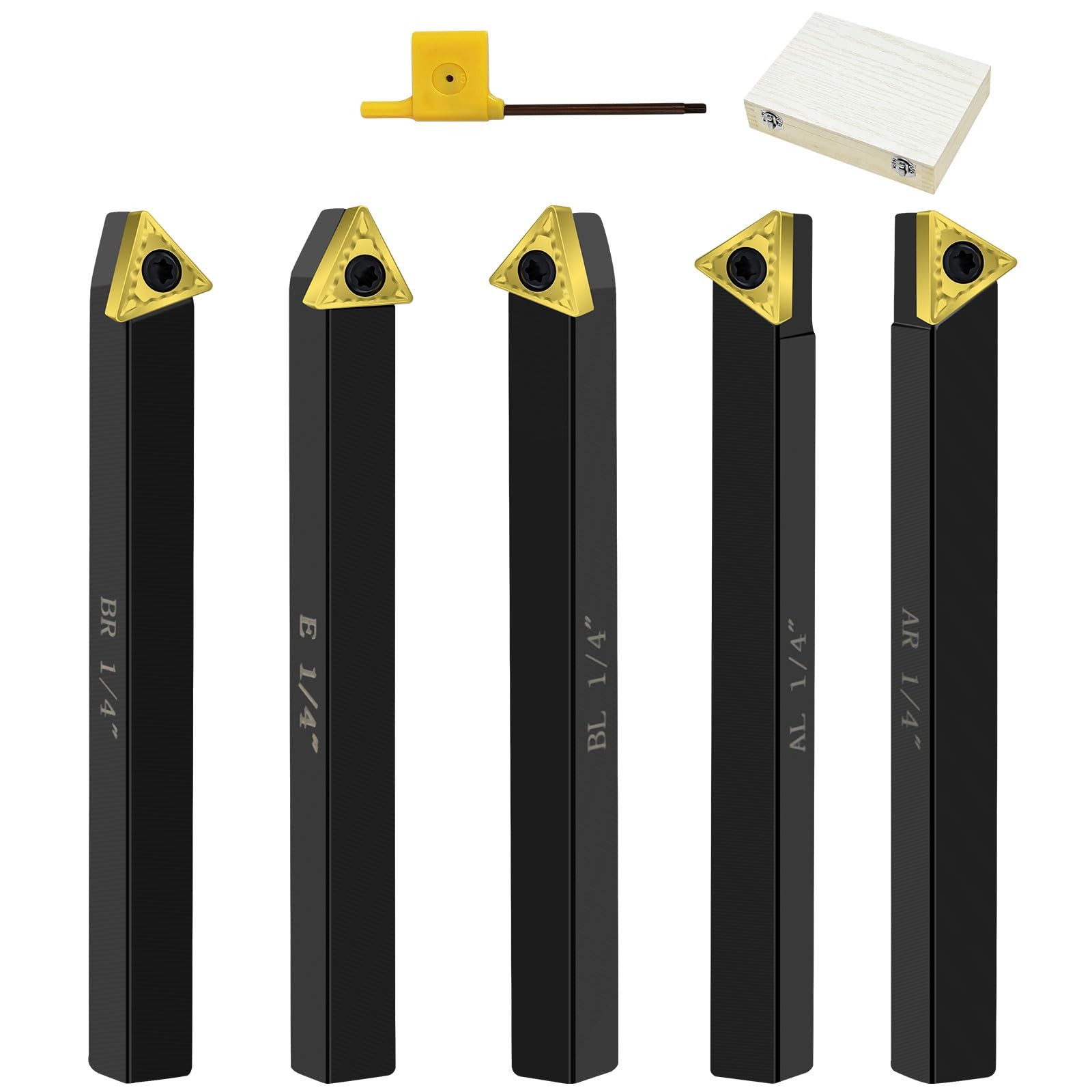Metal Lathe Cutting Tools,5pcs 1/4” Shank Indexable Carbide Lathe Turning Tool