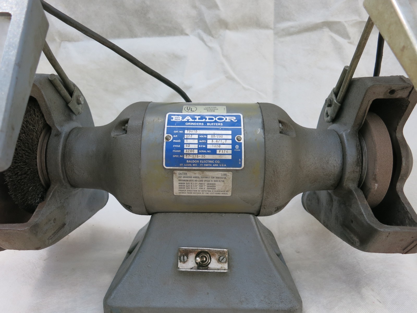 Vintage Baldor 7307 7” Bench Grinder 1/2 HP 115/230V Single Phase USA